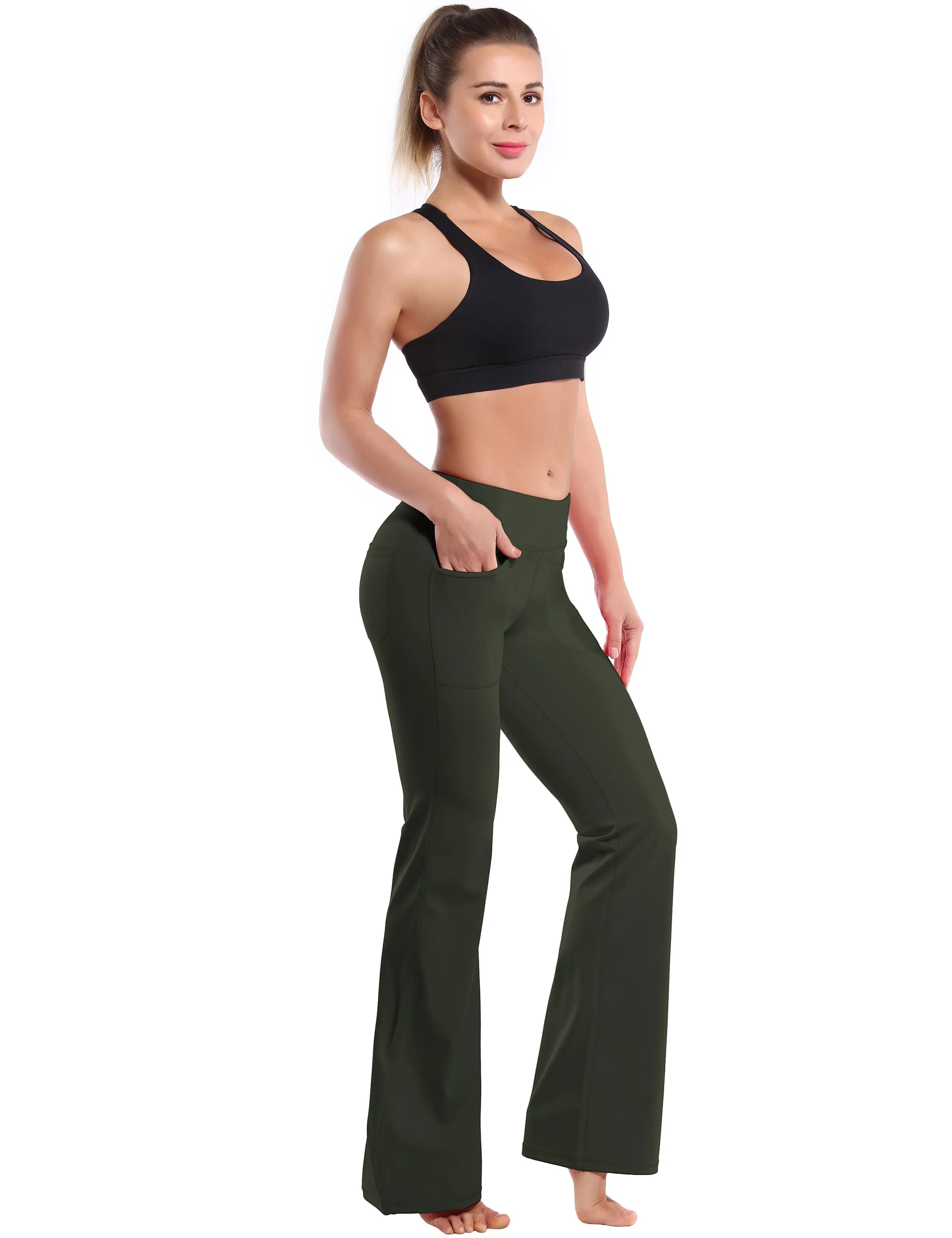 29" 31" 33" 35" Bootcut Leggings with Pockets olivegray ins_Jogging