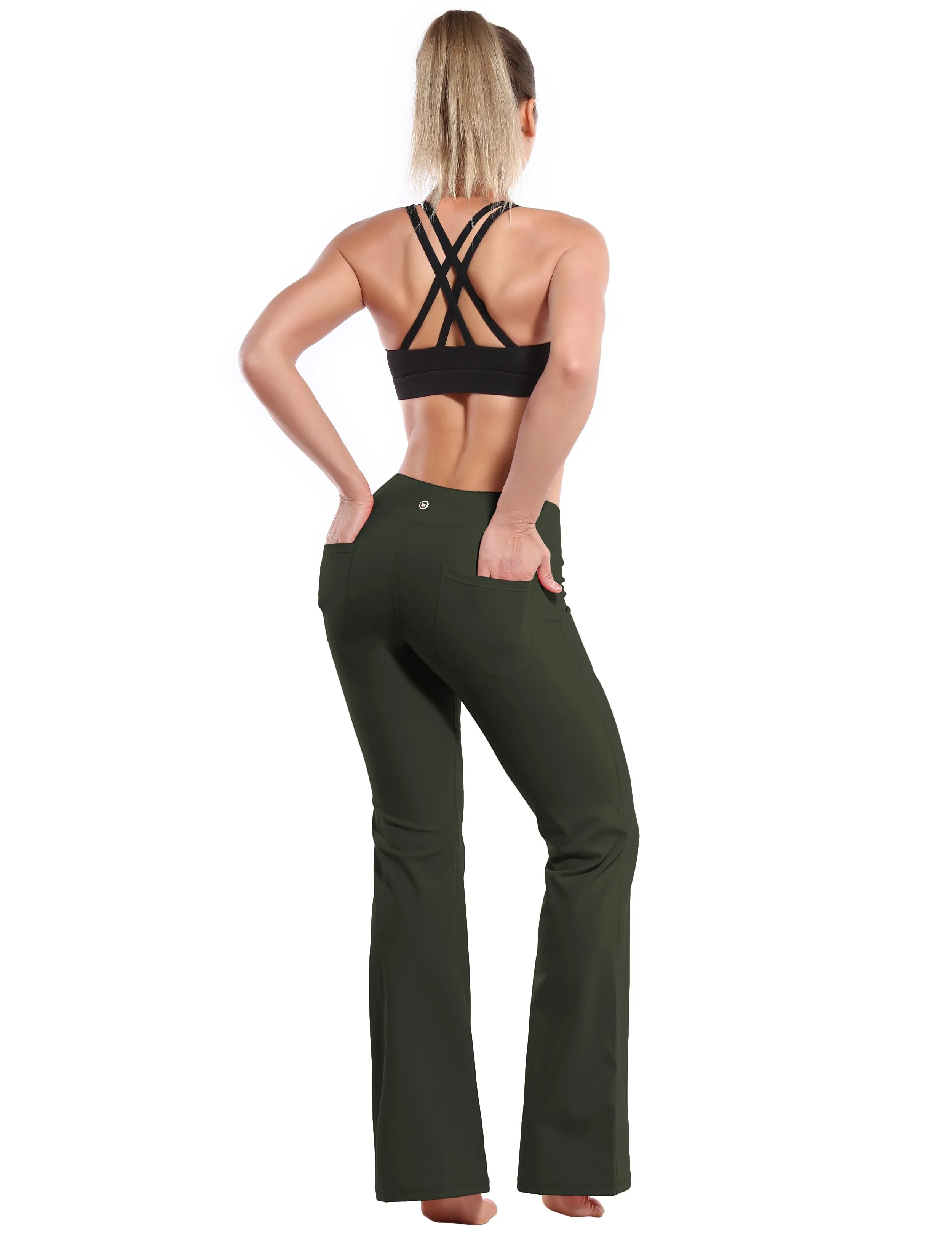 29" 31" 33" 35" Bootcut Leggings with Pockets olivegray ins_Jogging