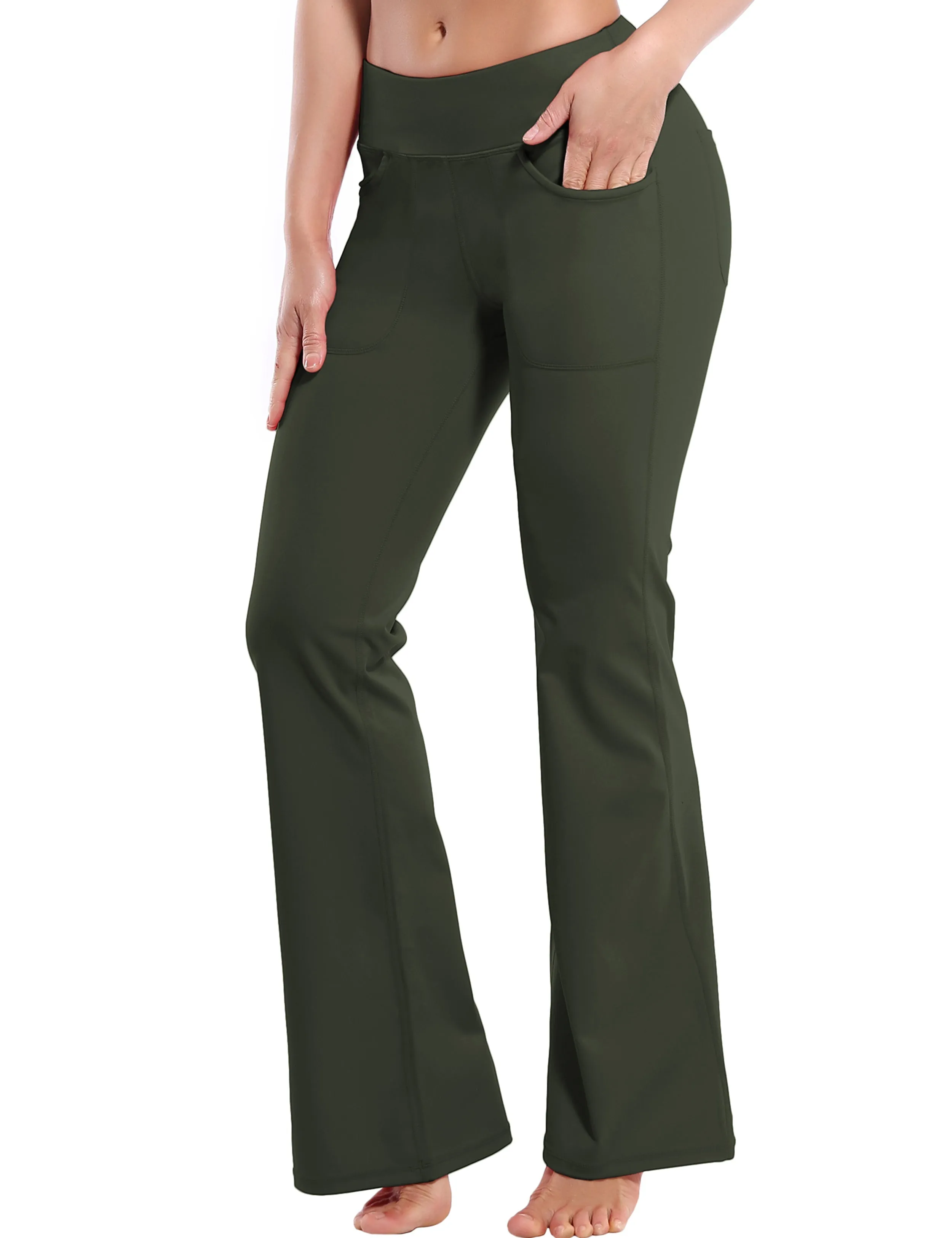 29" 31" 33" 35" Bootcut Leggings with Pockets olivegray ins_Jogging