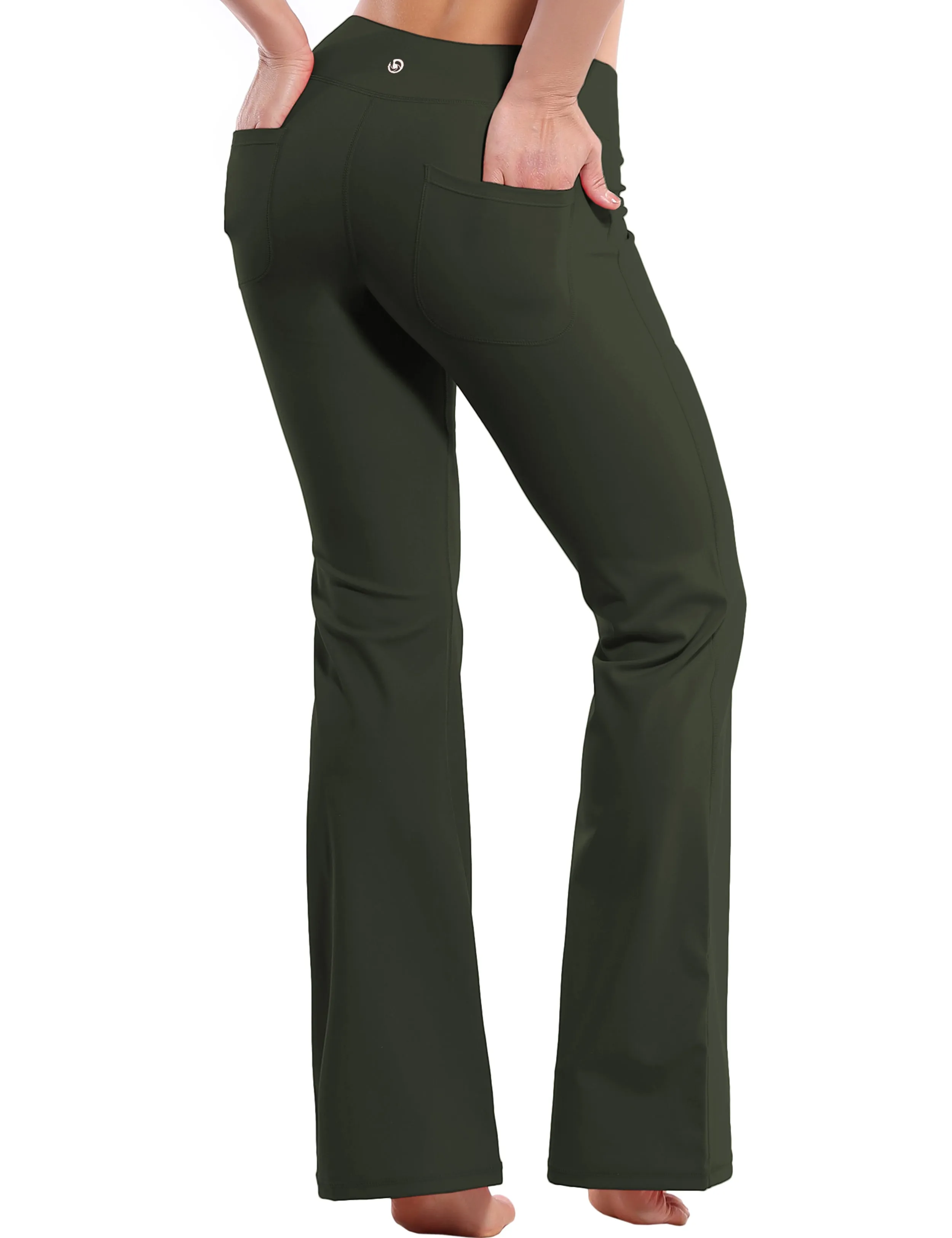 29" 31" 33" 35" Bootcut Leggings with Pockets olivegray ins_Jogging