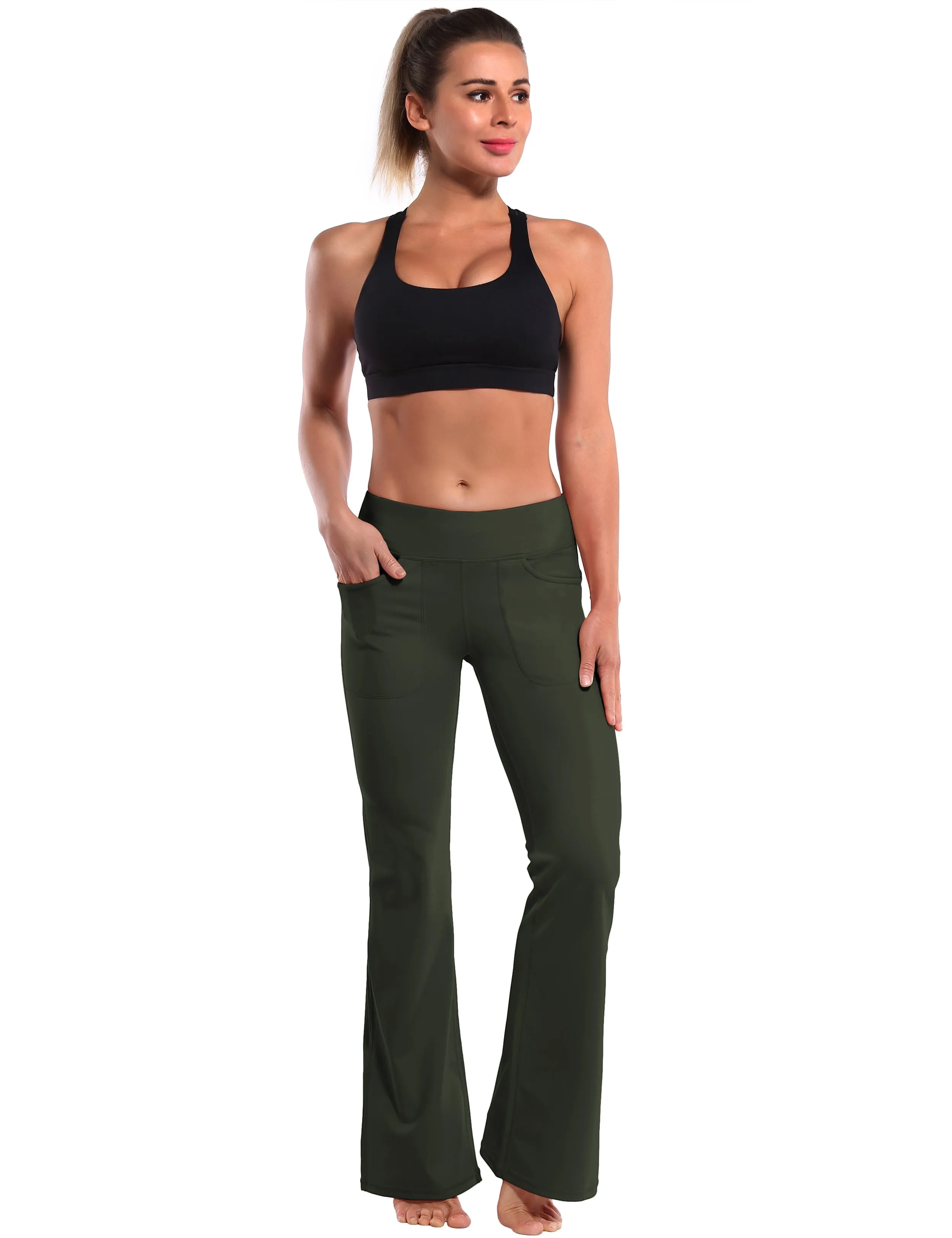 29" 31" 33" 35" Bootcut Leggings with Pockets olivegray ins_Pilates
