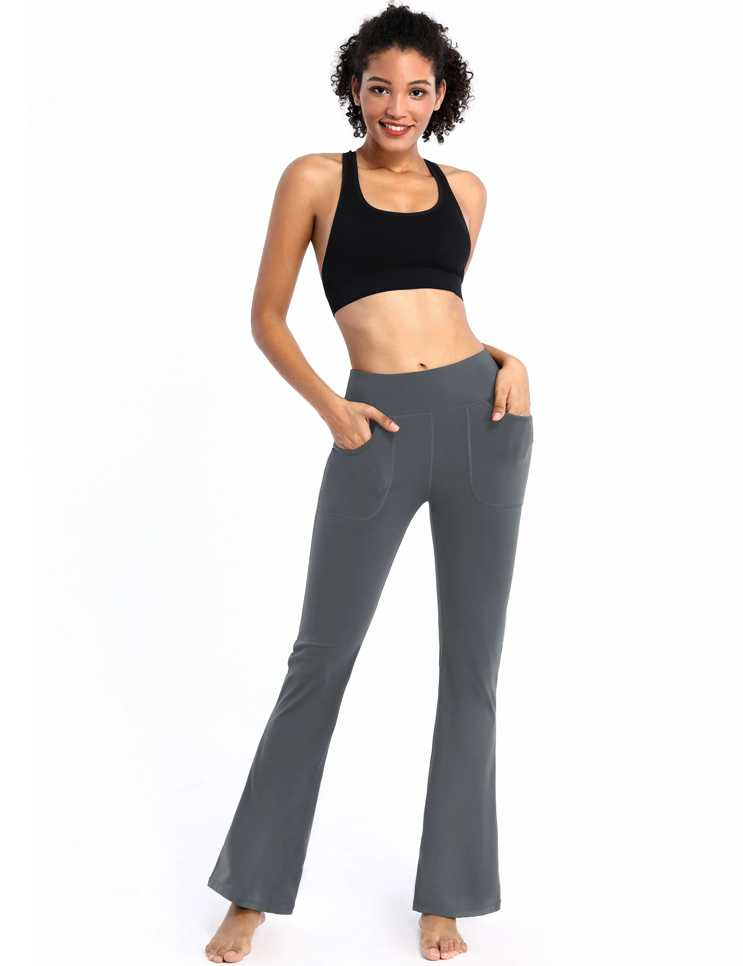 29" 31" 33" 35" Bootcut Leggings with Pockets shadowcharcoal_Biking