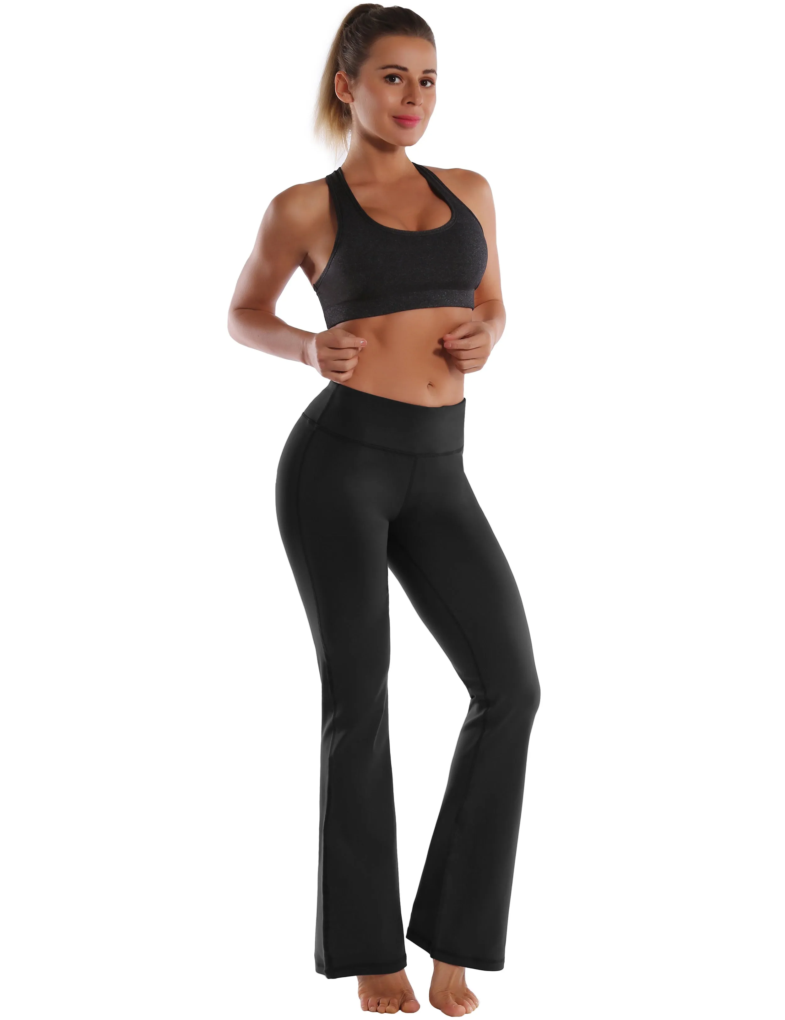 29" 31" 33" 35" Cotton Nylon Bootcut Leggings Black_Biking
