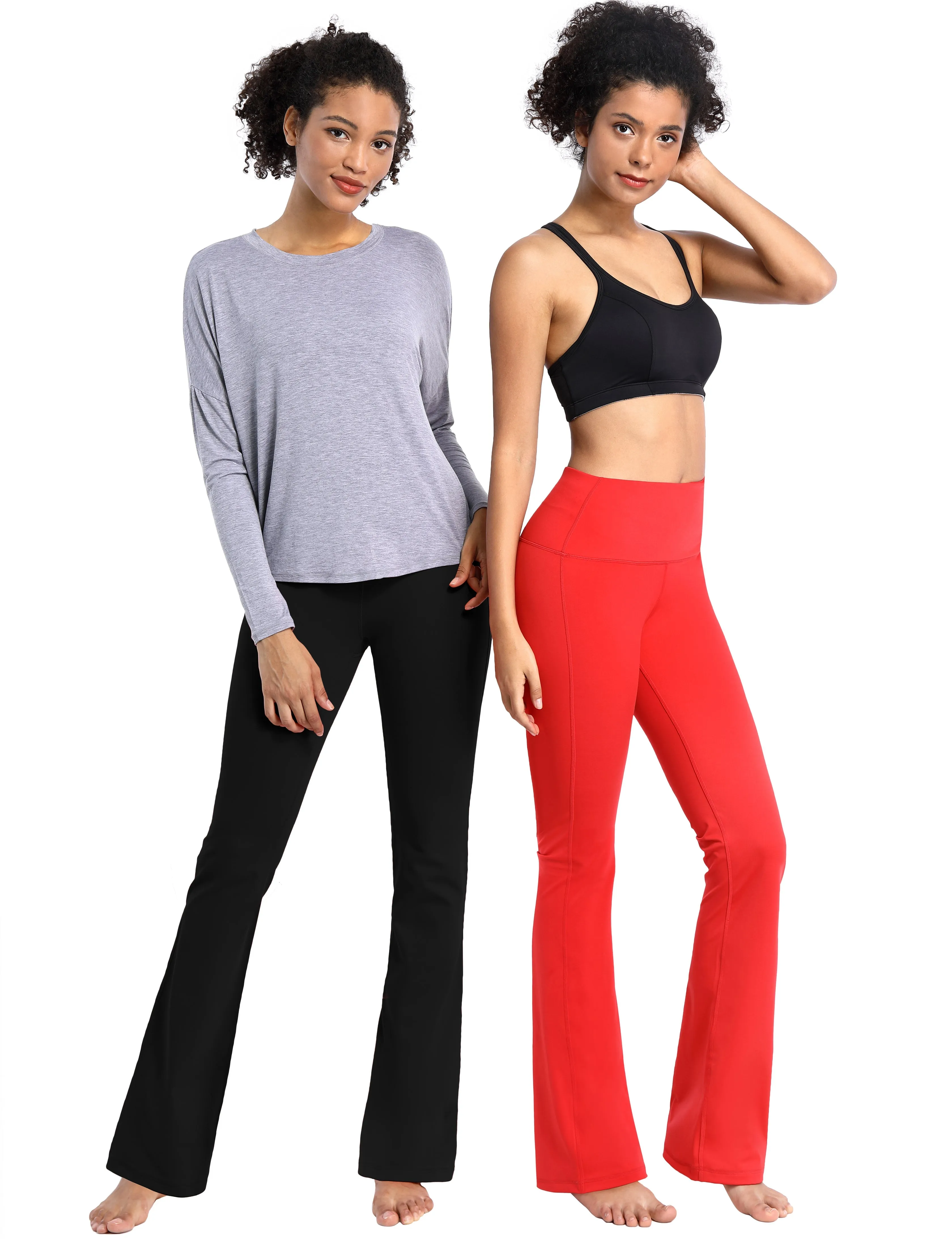 29" 31" 33" 35" Cotton Nylon Bootcut Leggings Black_Biking