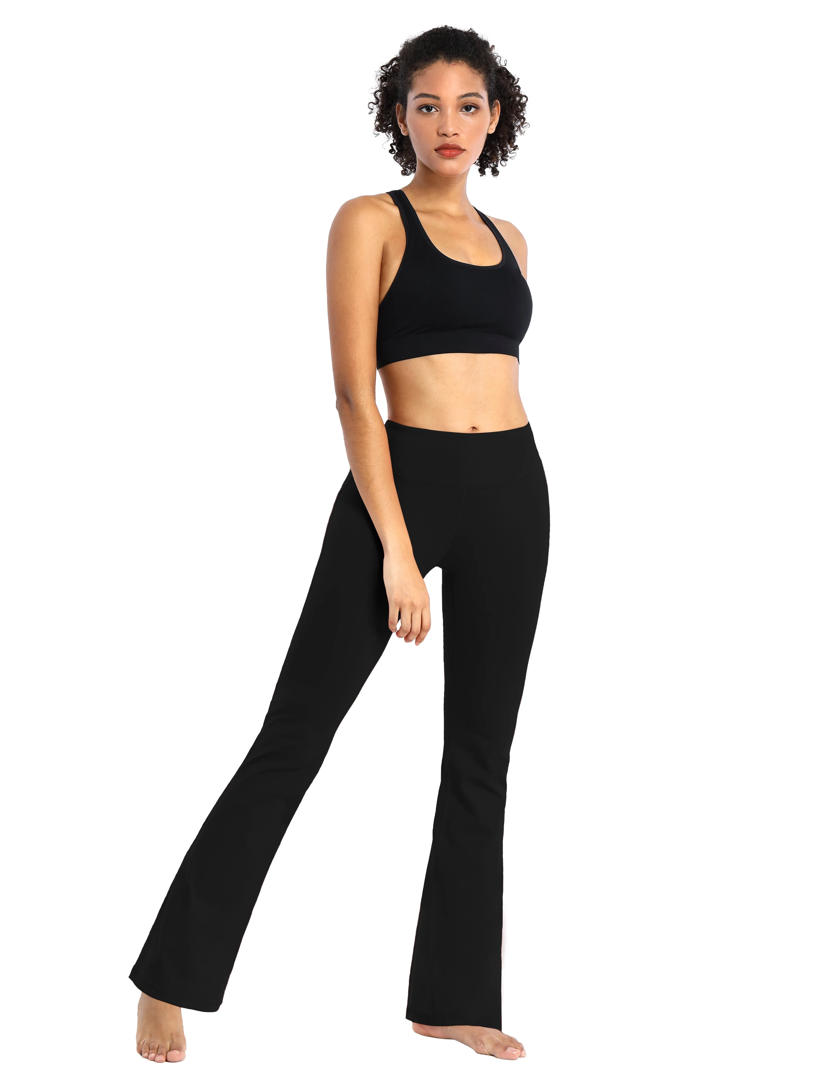 29" 31" 33" 35" Cotton Nylon Bootcut Leggings Black_Biking