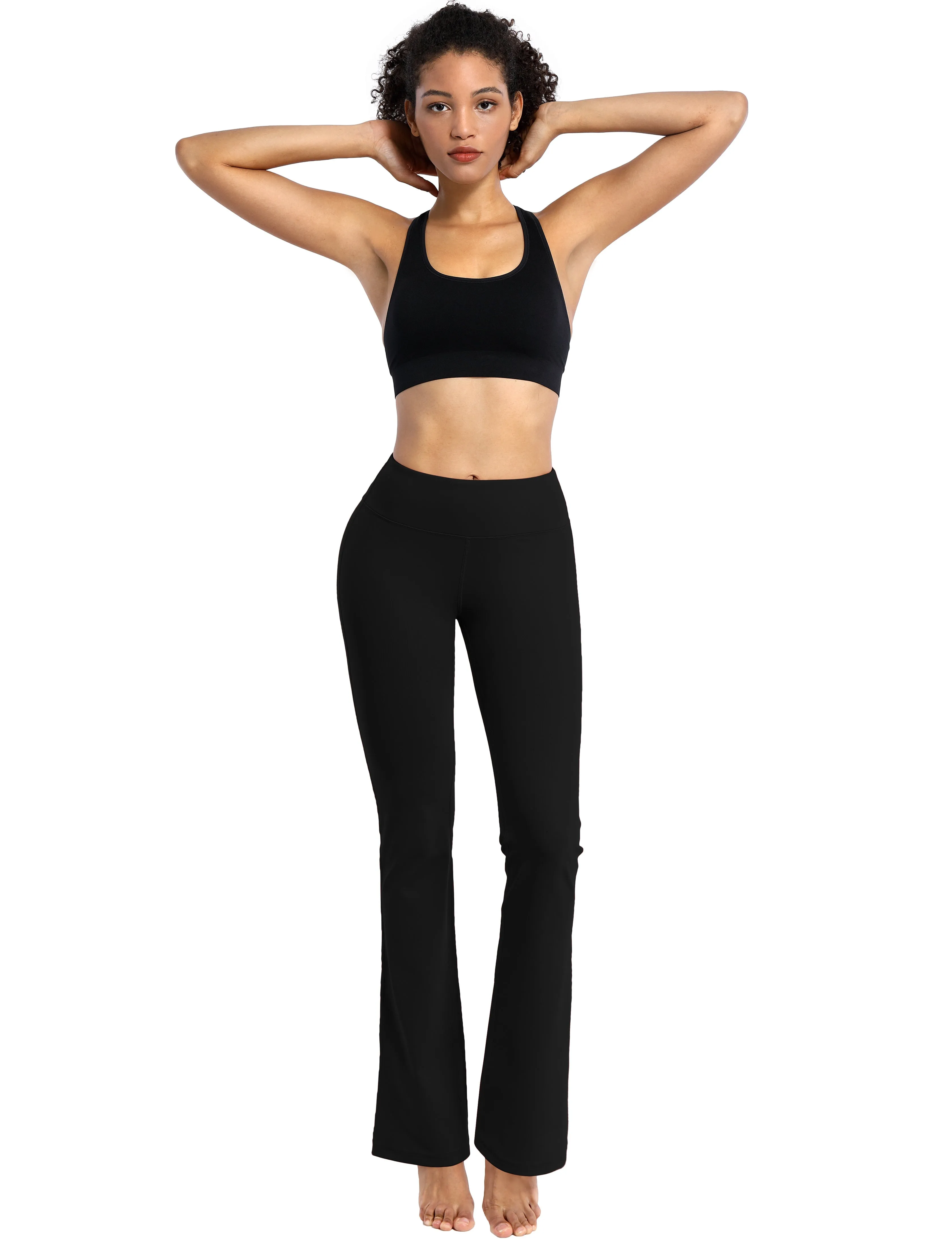 29" 31" 33" 35" Cotton Nylon Bootcut Leggings Black_Biking