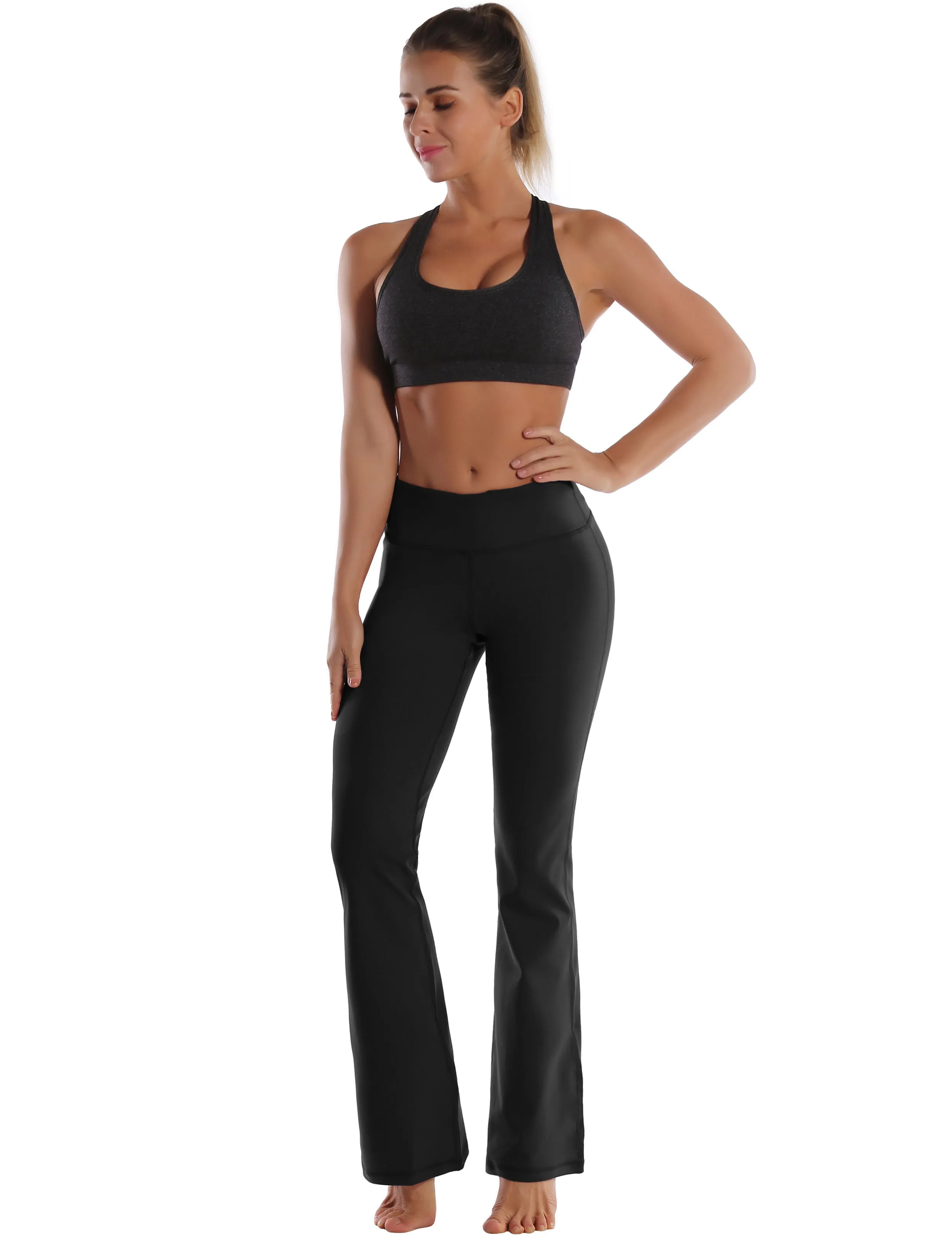 29" 31" 33" 35" Cotton Nylon Bootcut Leggings Black_Biking