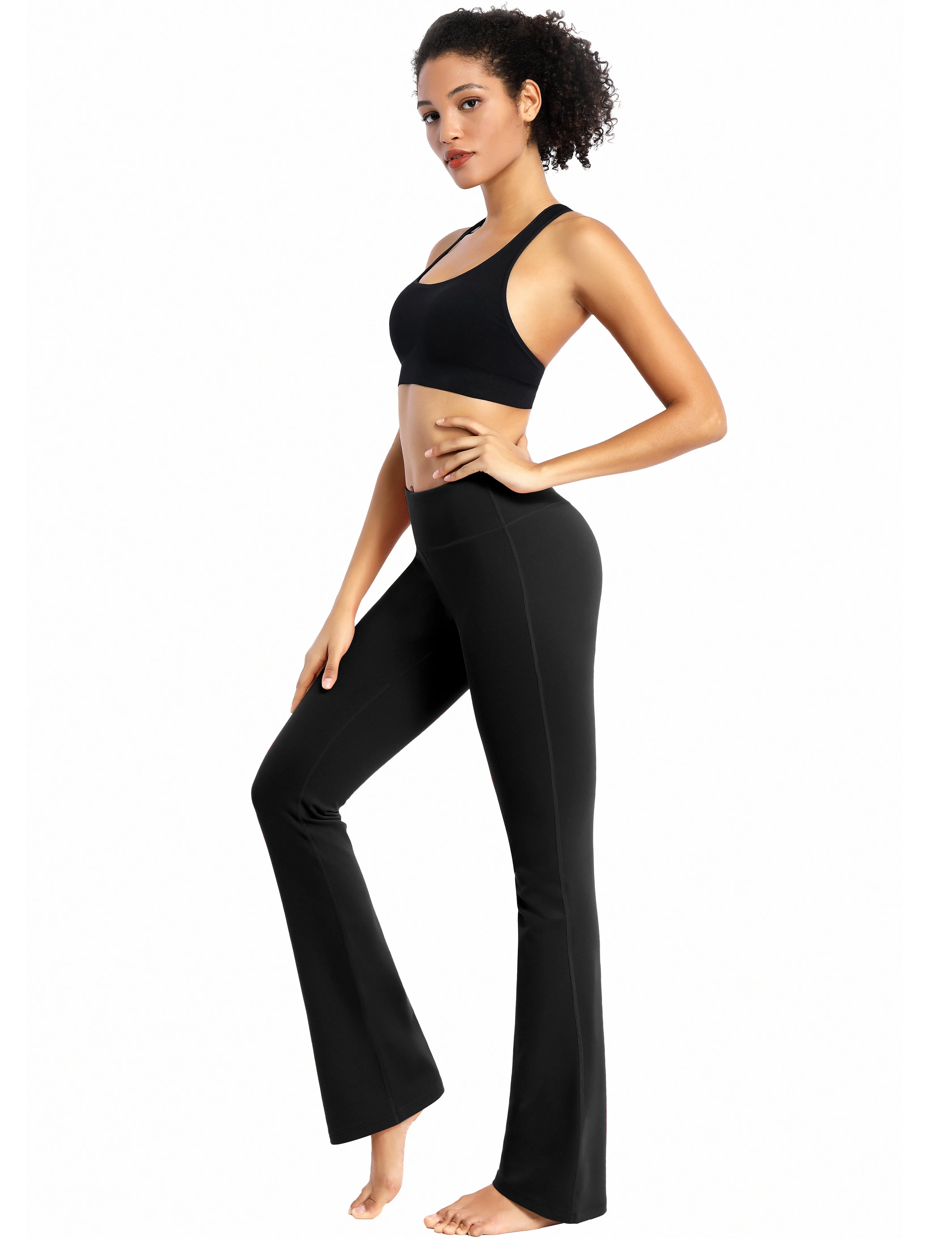 29" 31" 33" 35" Cotton Nylon Bootcut Leggings Black_Jogging