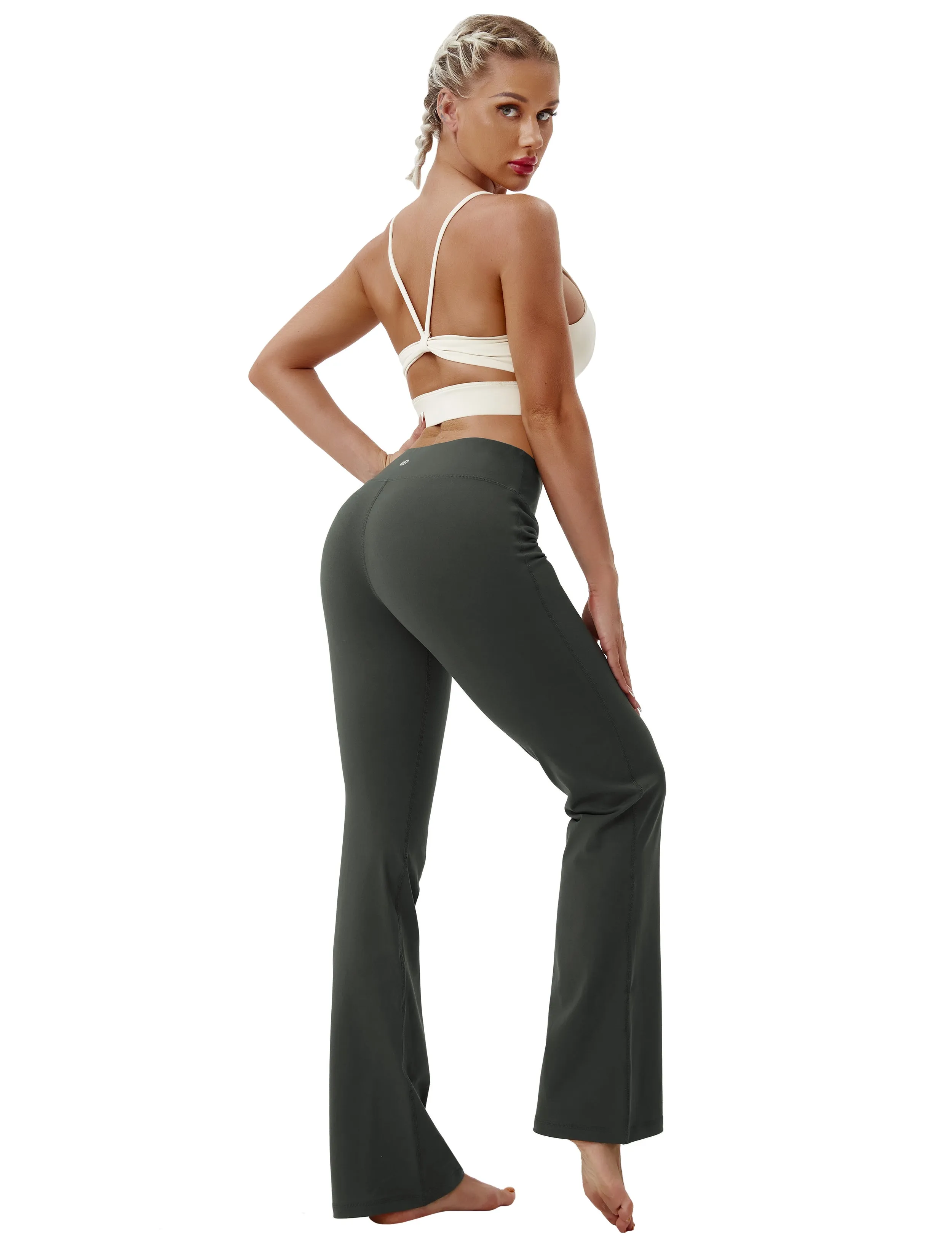 29" 31" 33" 35" Cotton Nylon Bootcut Leggings olivegray_Plus Size