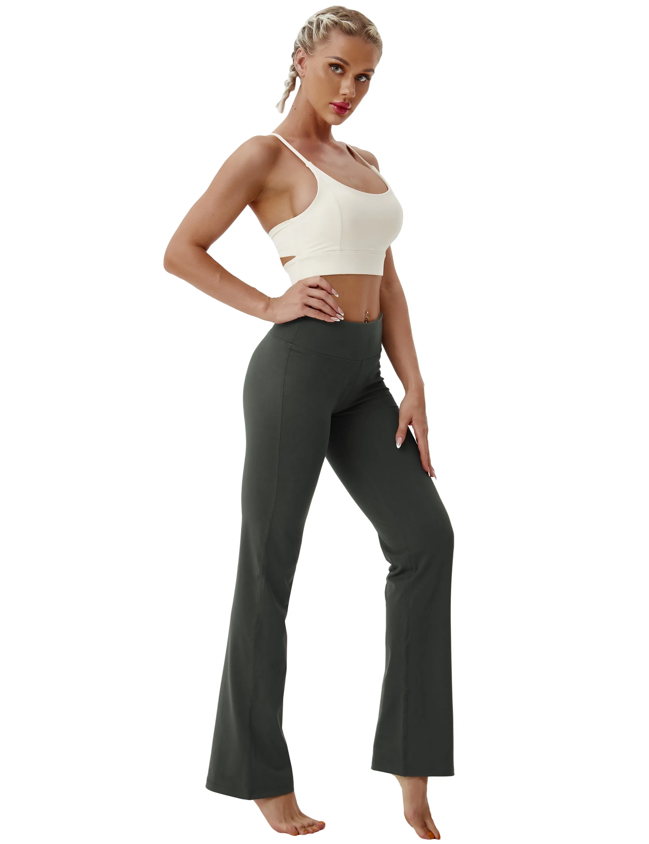 29" 31" 33" 35" Cotton Nylon Bootcut Leggings olivegray_Plus Size
