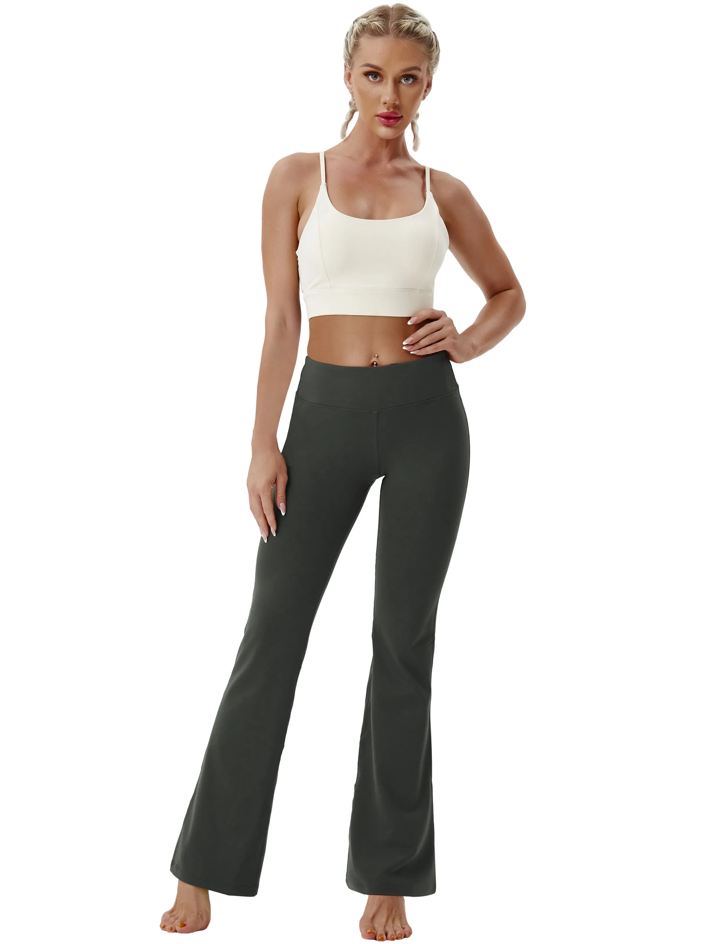 29" 31" 33" 35" Cotton Nylon Bootcut Leggings olivegray_Plus Size