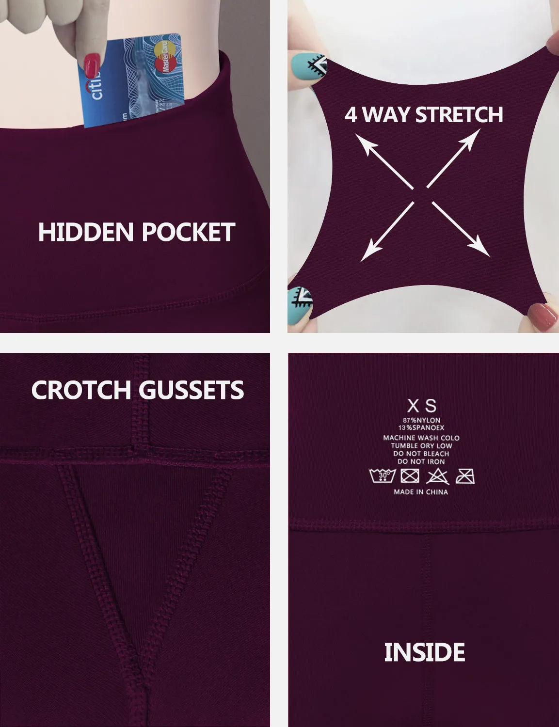 29" 31" 33" 35" Cotton Nylon Bootcut Leggings plum_Tall Size