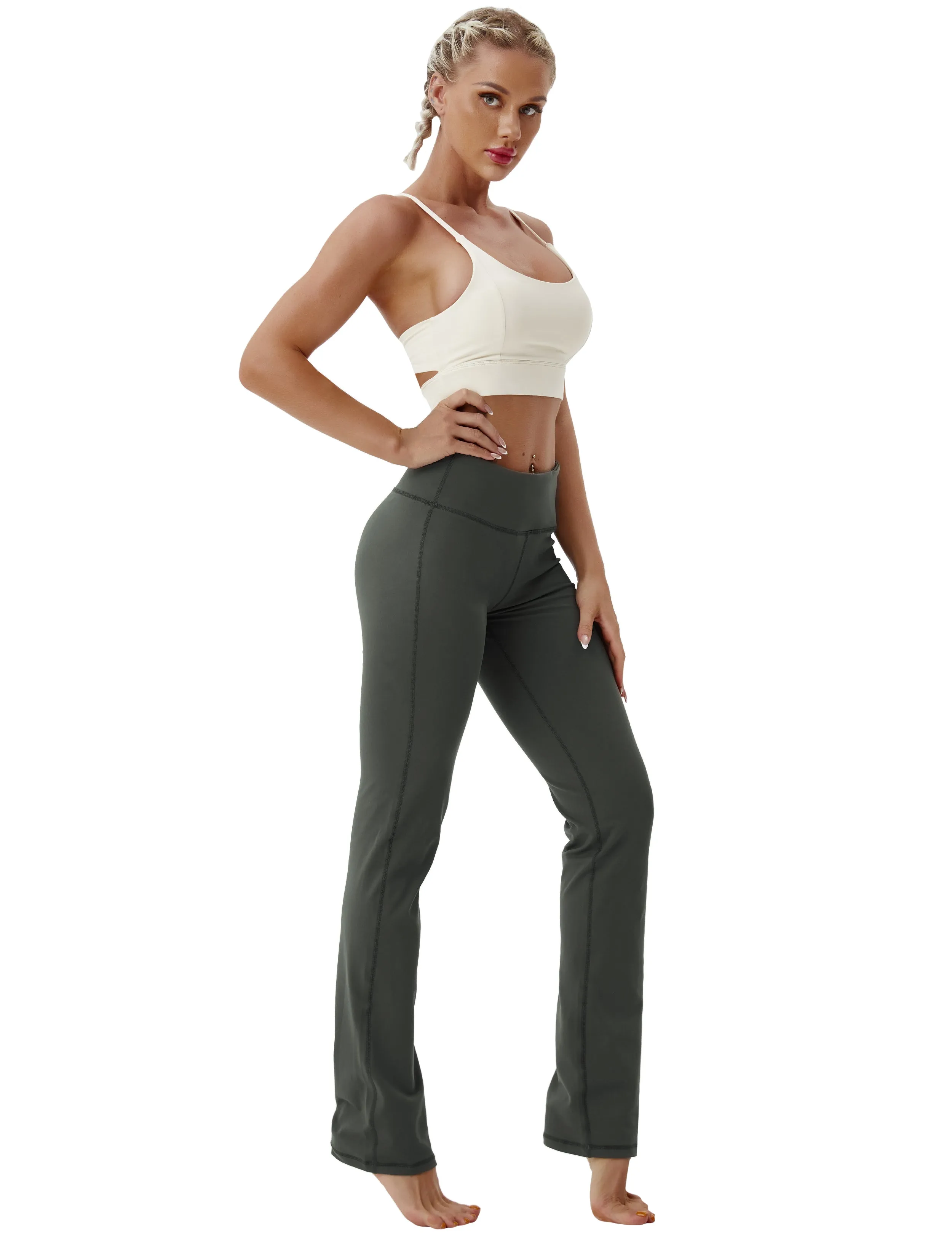 29" 31" 33" 35" Straight Leg Leggings olivegray_Biking