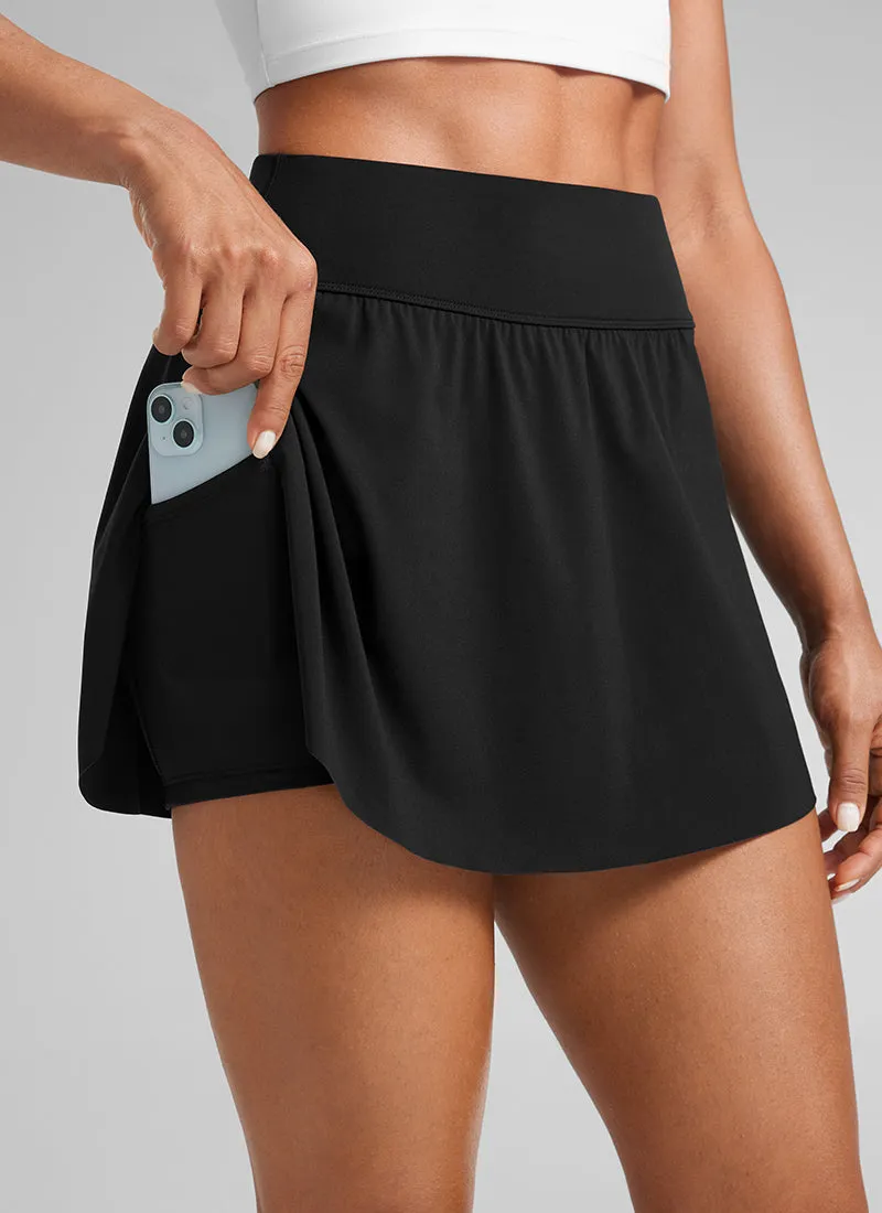 A Line Athletic Skirts High Waisted Side Slit with Pockets 14.5''