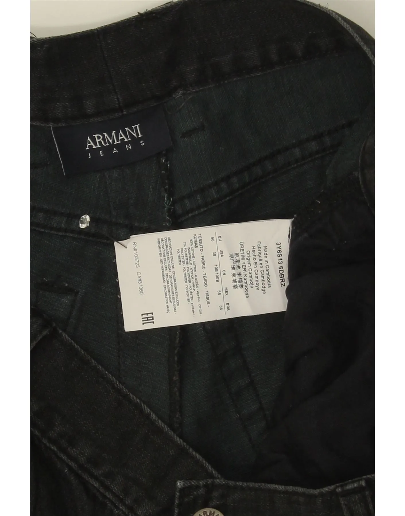 ARMANI Mens Denim Shorts W38 XL Black Cotton