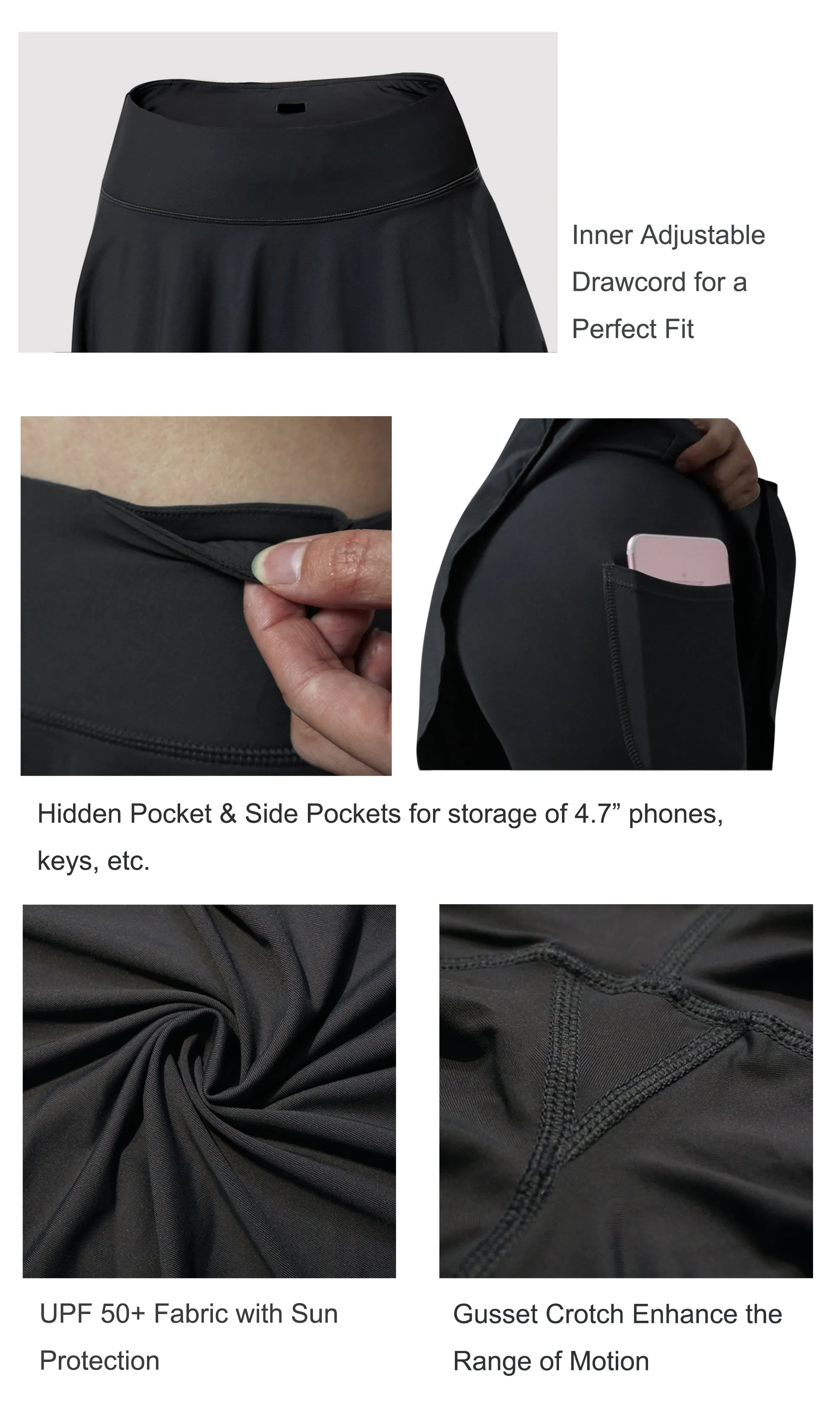 Athletic Tennis Golf Skort with Pocket Shorts black_Running