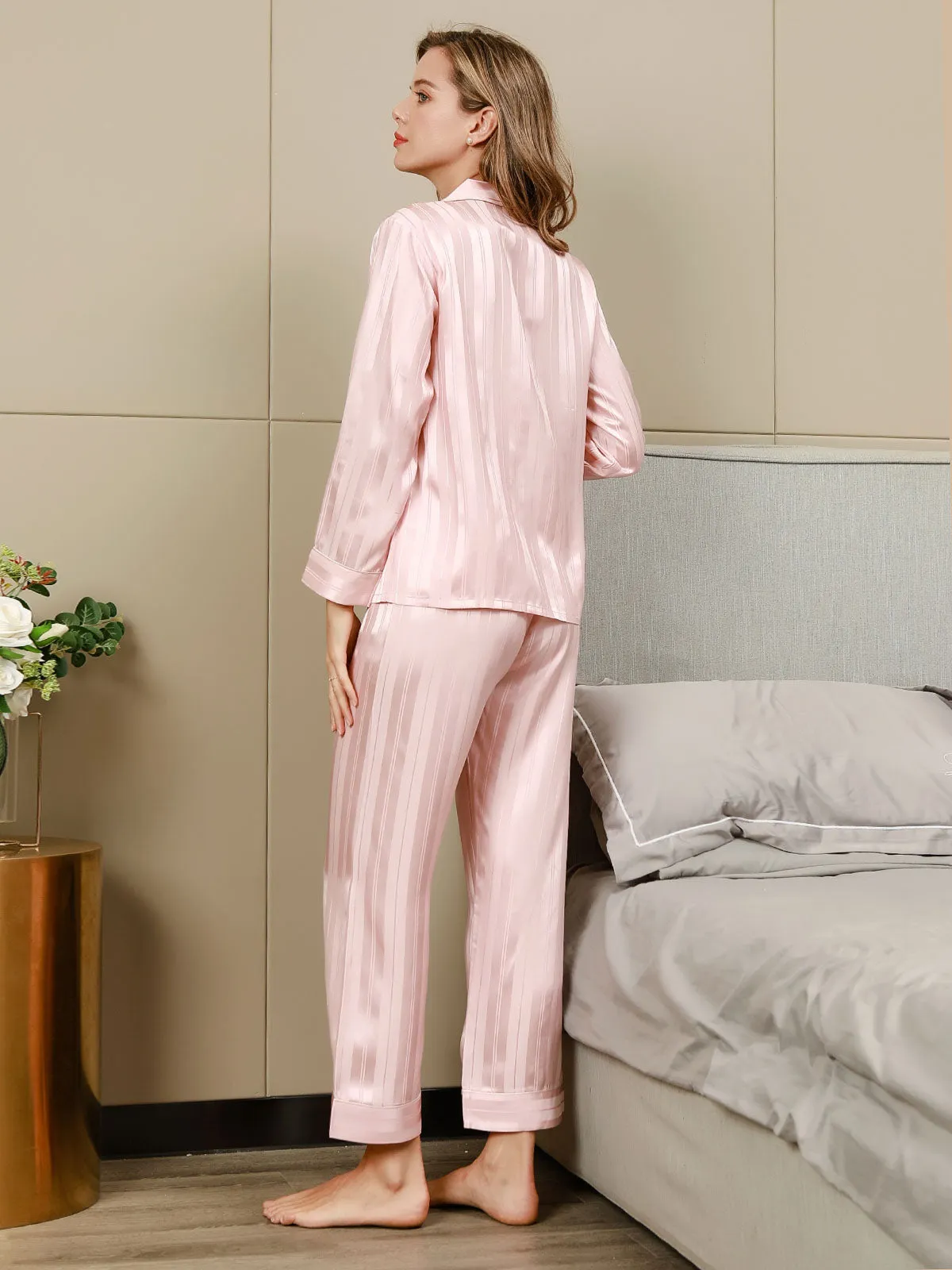 Clearance(US Warehouse) - 19 Momme Stripe Luxurious Pure Silk Pajamas Set 2Pcs