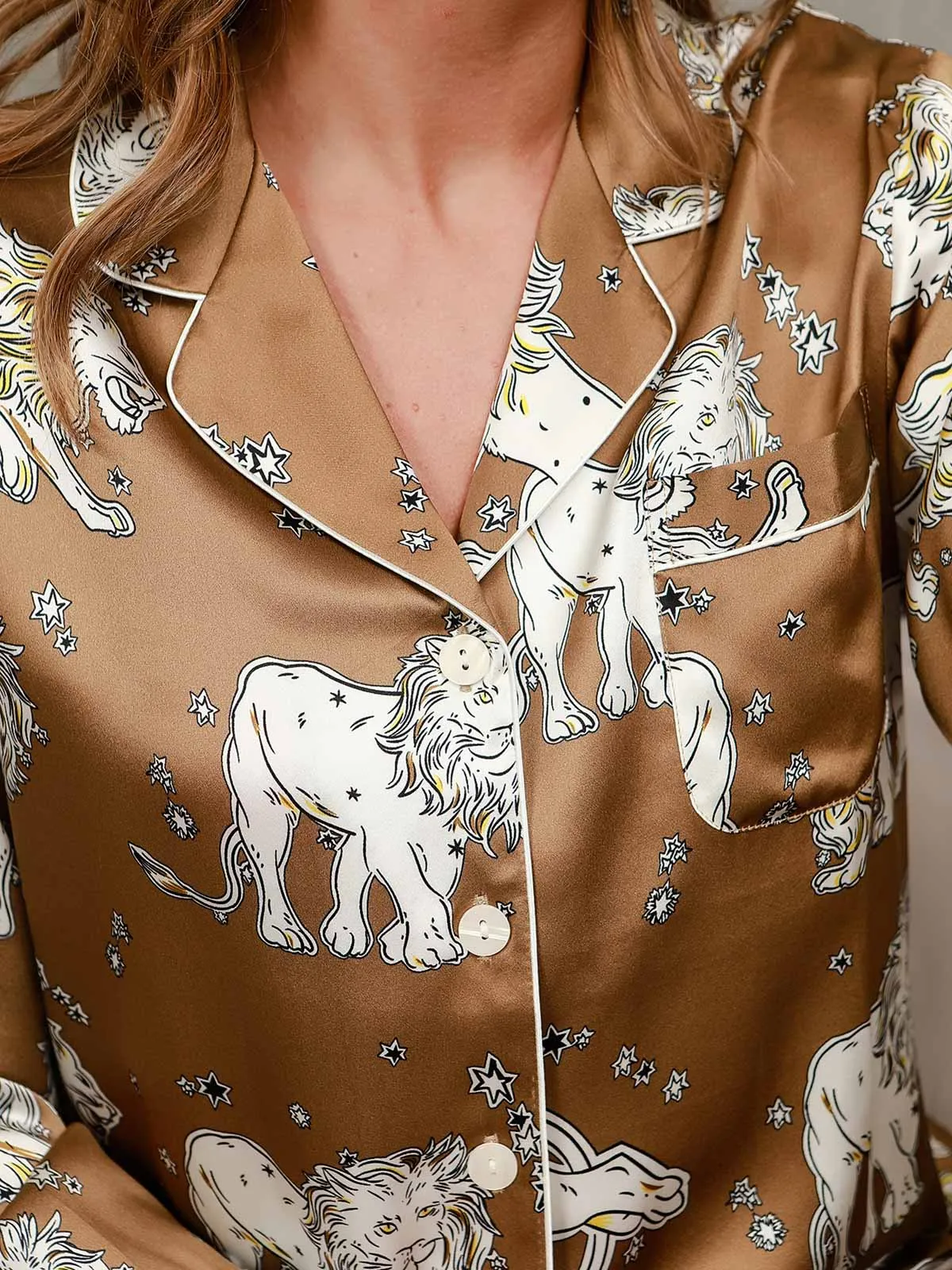 Clearance(US Warehouse) -Lion Printed Luxurious Pure Silk Pajamas Set