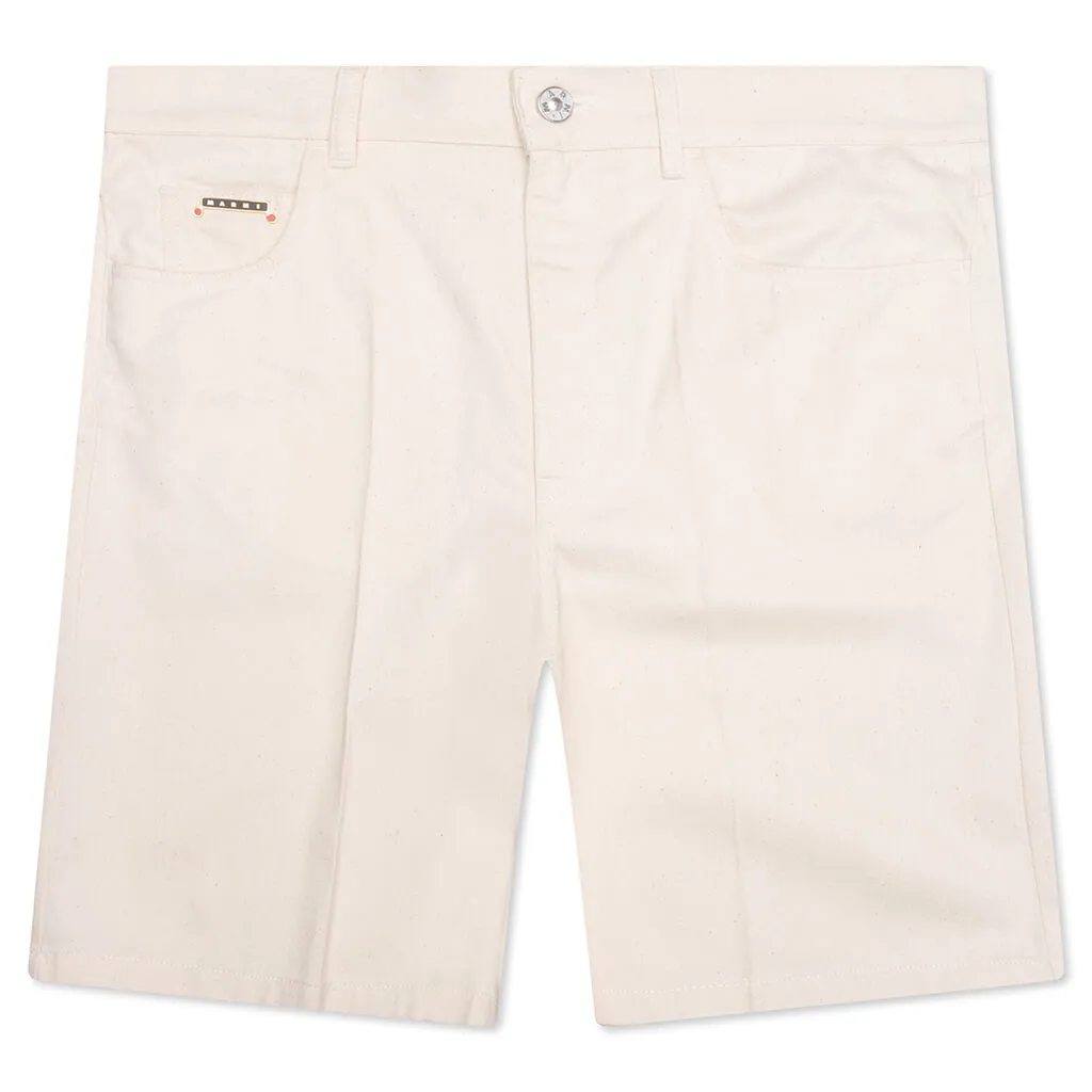 Cream Denim Shorts with Trunakaroo Plaque - Bone