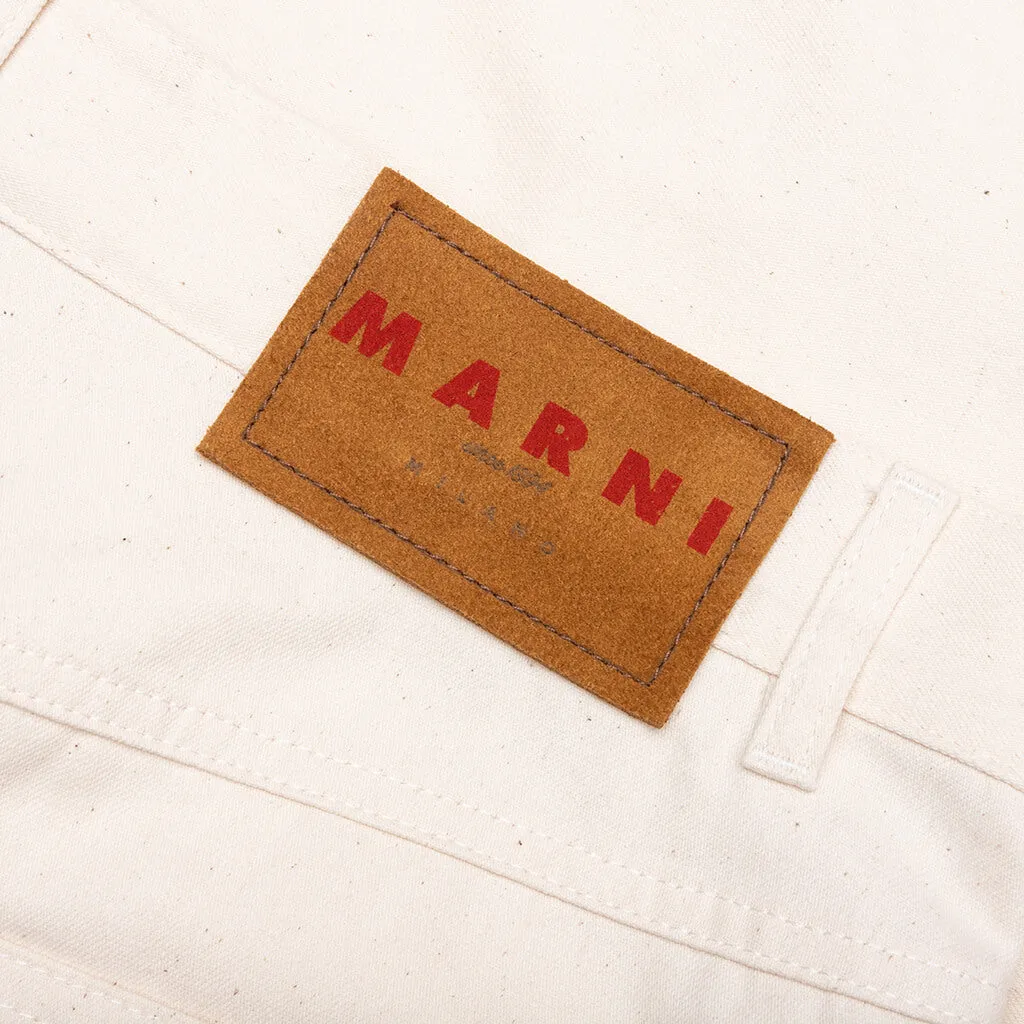 Cream Denim Shorts with Trunakaroo Plaque - Bone