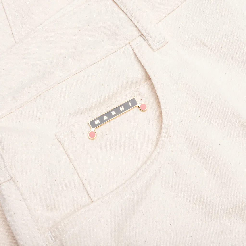 Cream Denim Shorts with Trunakaroo Plaque - Bone