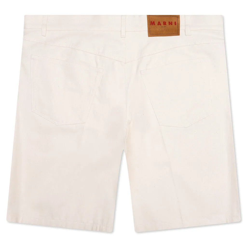 Cream Denim Shorts with Trunakaroo Plaque - Bone