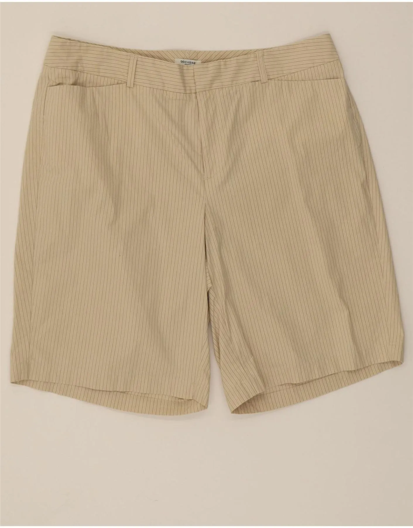 DOCKERS Womens High Waist Casual Shorts US 16 2XL W32  Beige Pinstripe
