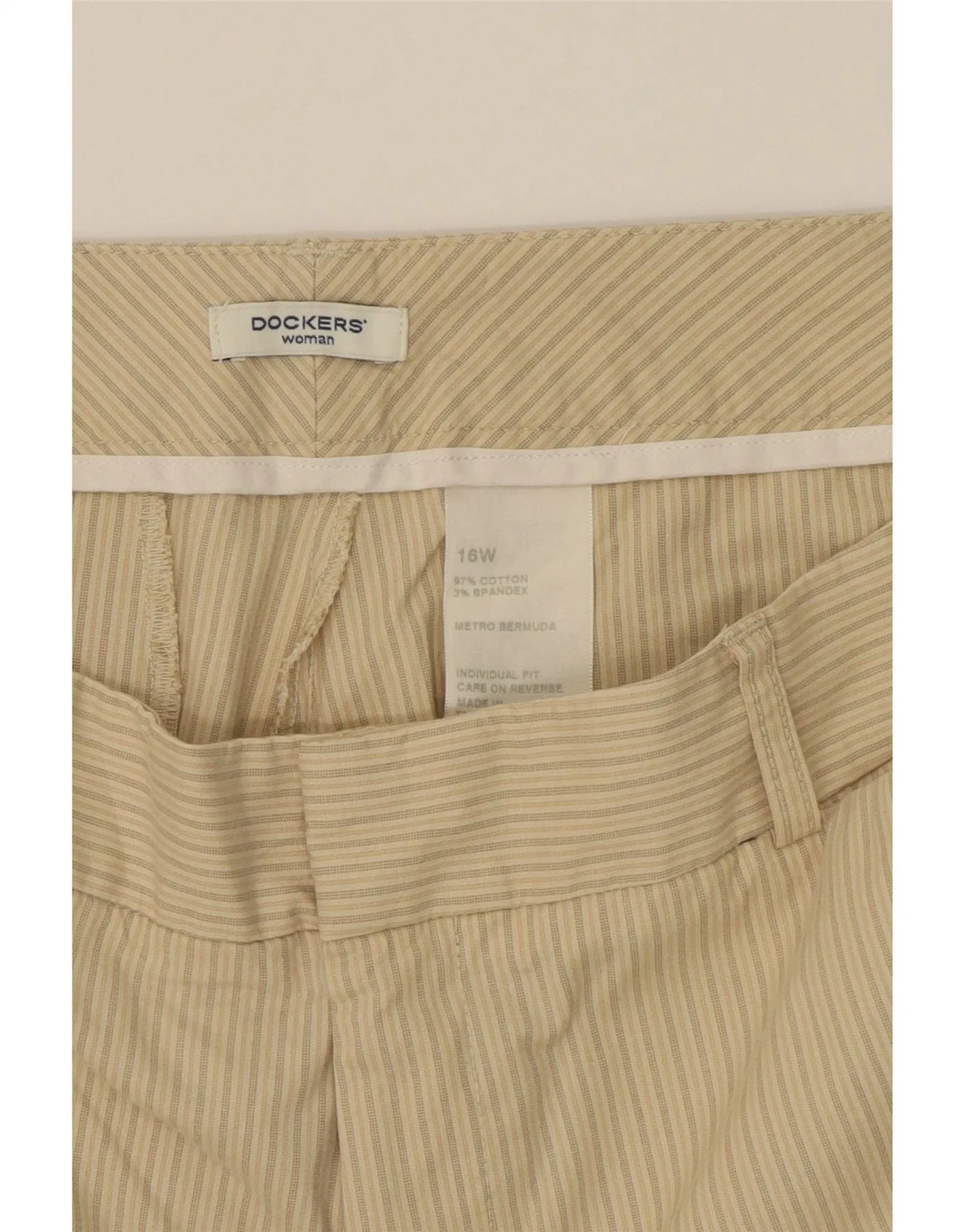 DOCKERS Womens High Waist Casual Shorts US 16 2XL W32  Beige Pinstripe