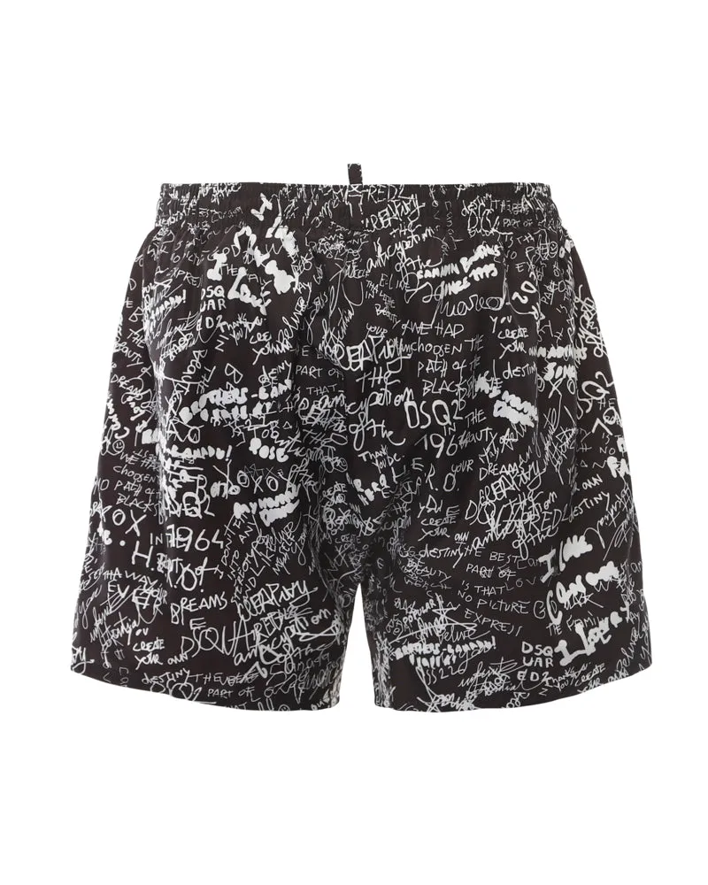 Dsquared2 Graffiti Printed Drawstring Swim Shorts