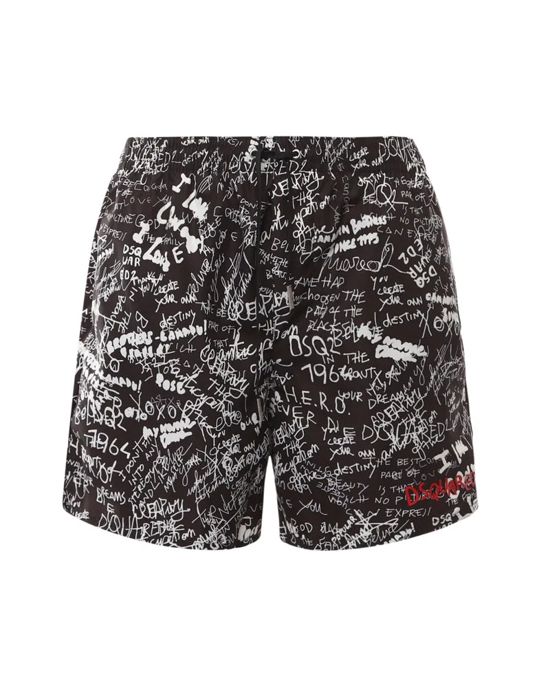 Dsquared2 Graffiti Printed Drawstring Swim Shorts