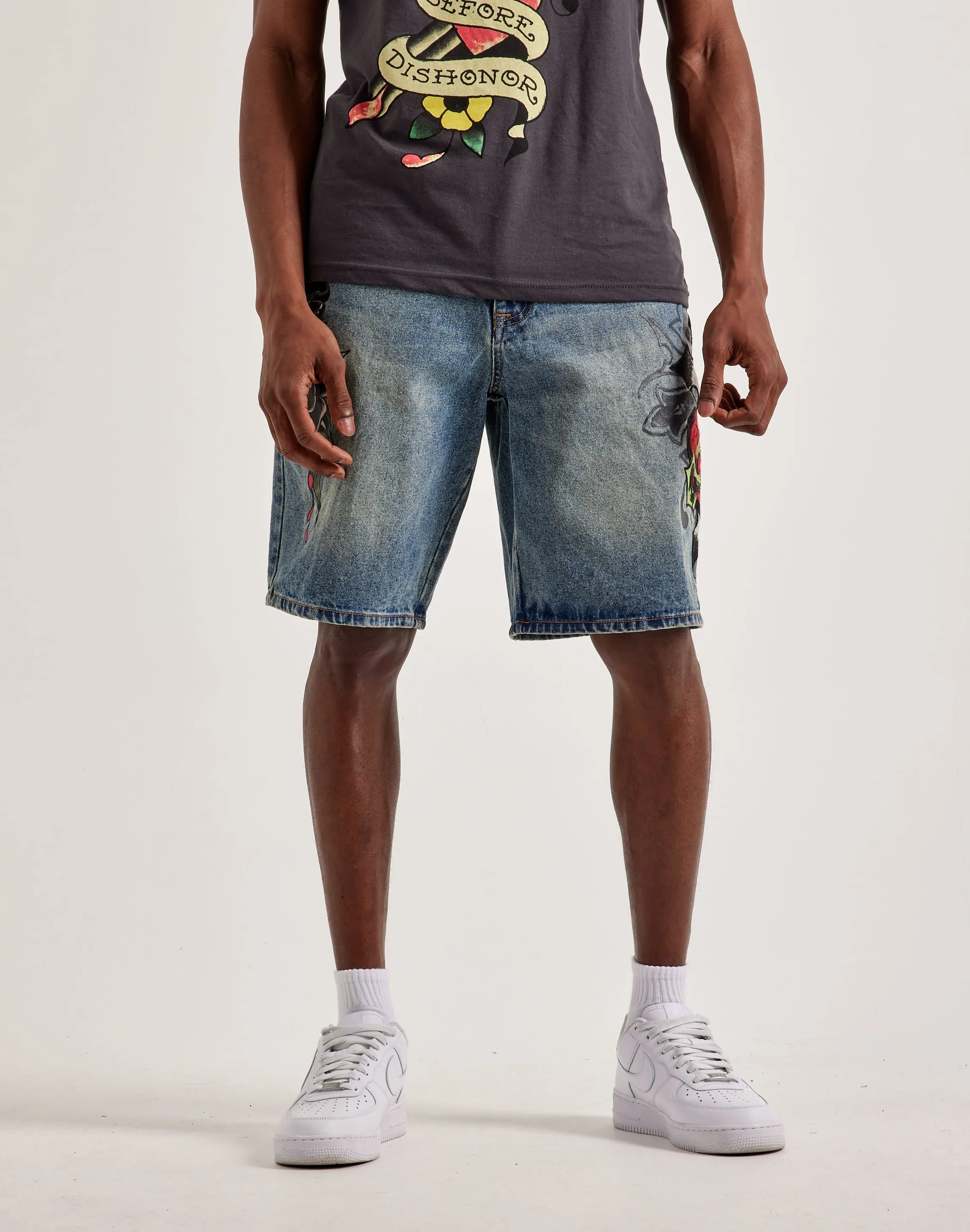 Ed Hardy Sacred Heart Denim Shorts