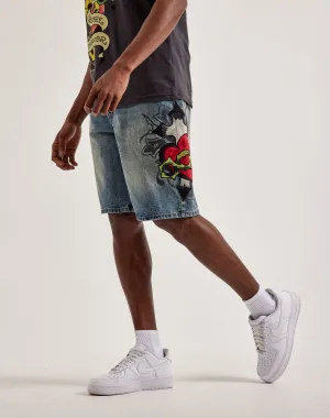 Ed Hardy Sacred Heart Denim Shorts
