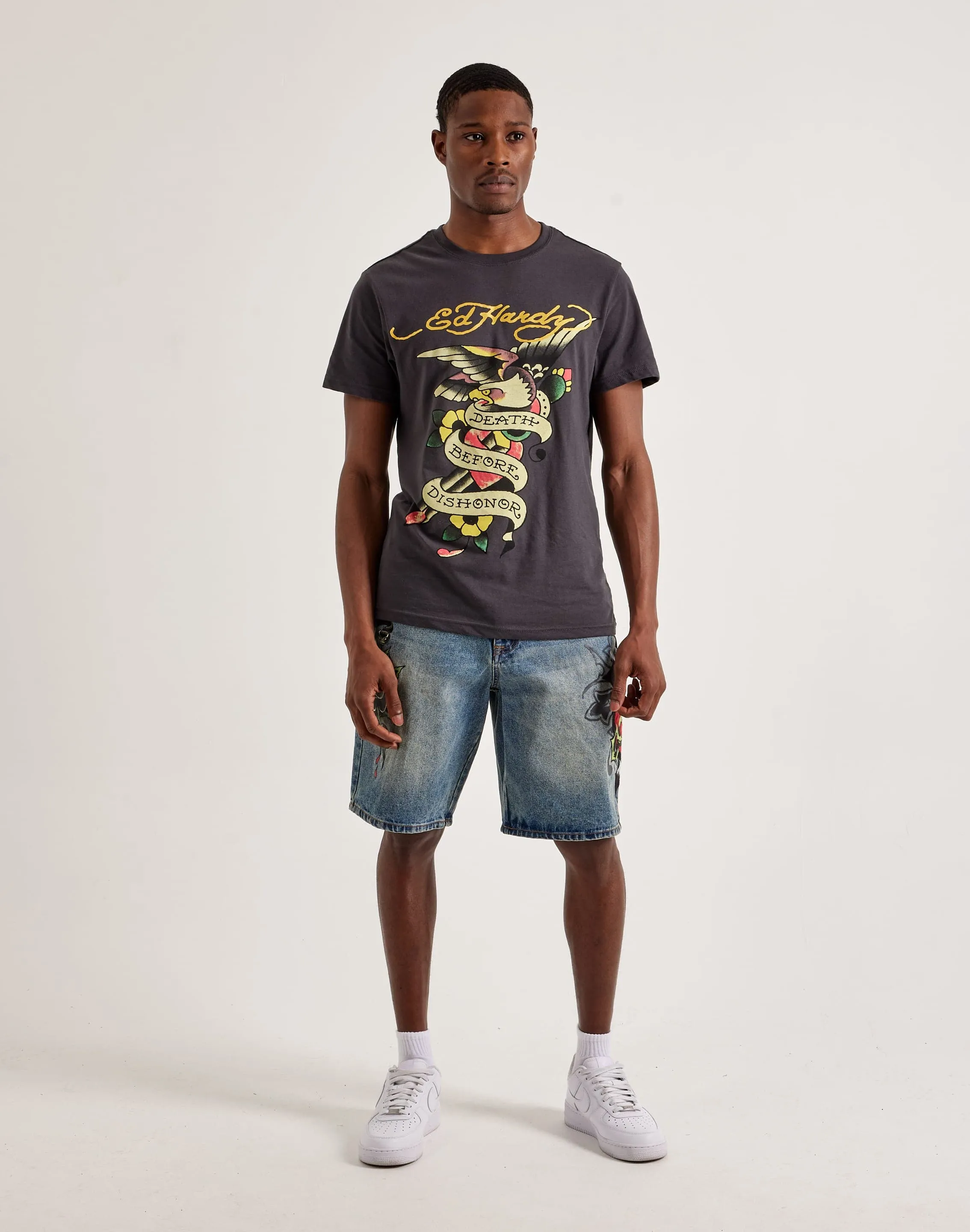 Ed Hardy Sacred Heart Denim Shorts