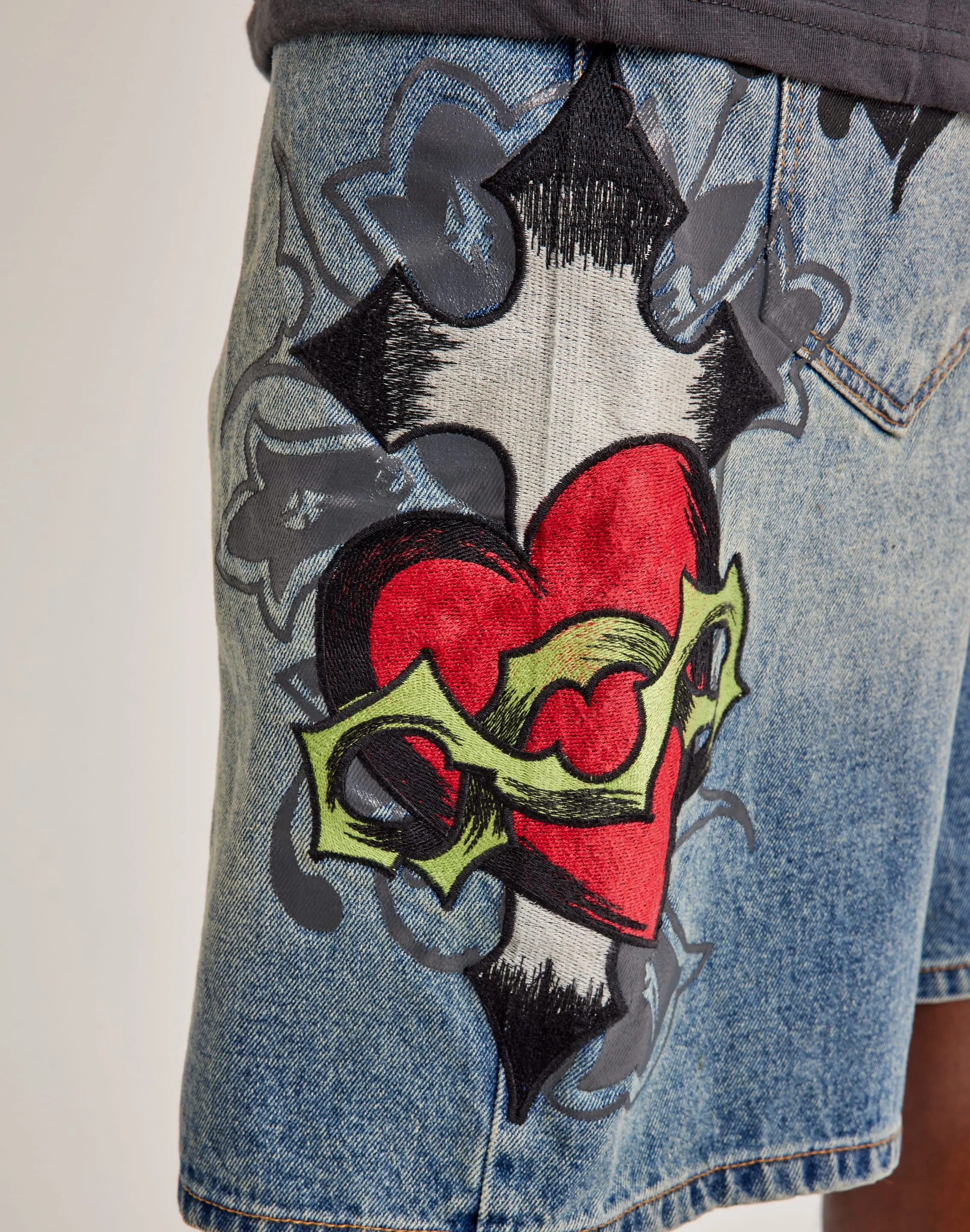 Ed Hardy Sacred Heart Denim Shorts