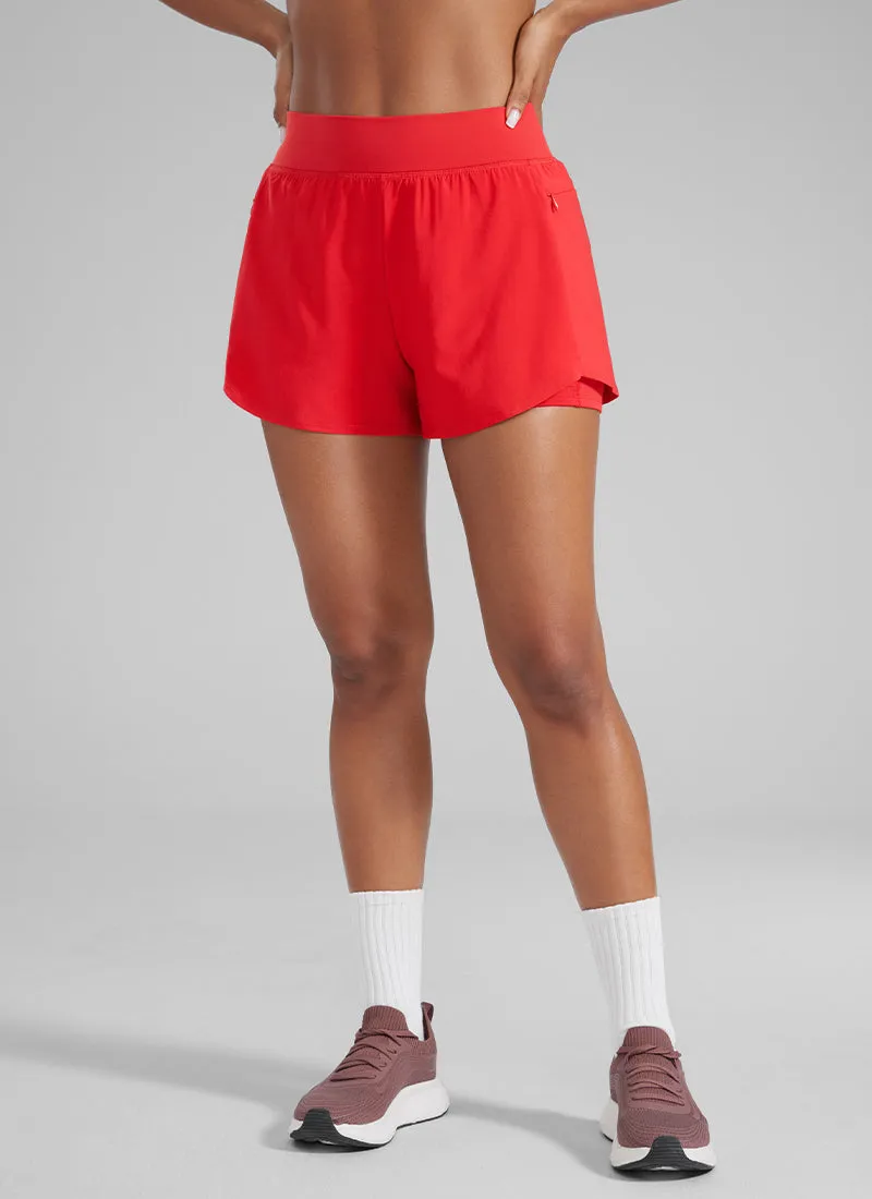 Feathery-Fit Soft High Waisted 2 in 1 Running Shorts with Zip Pockets 3"
