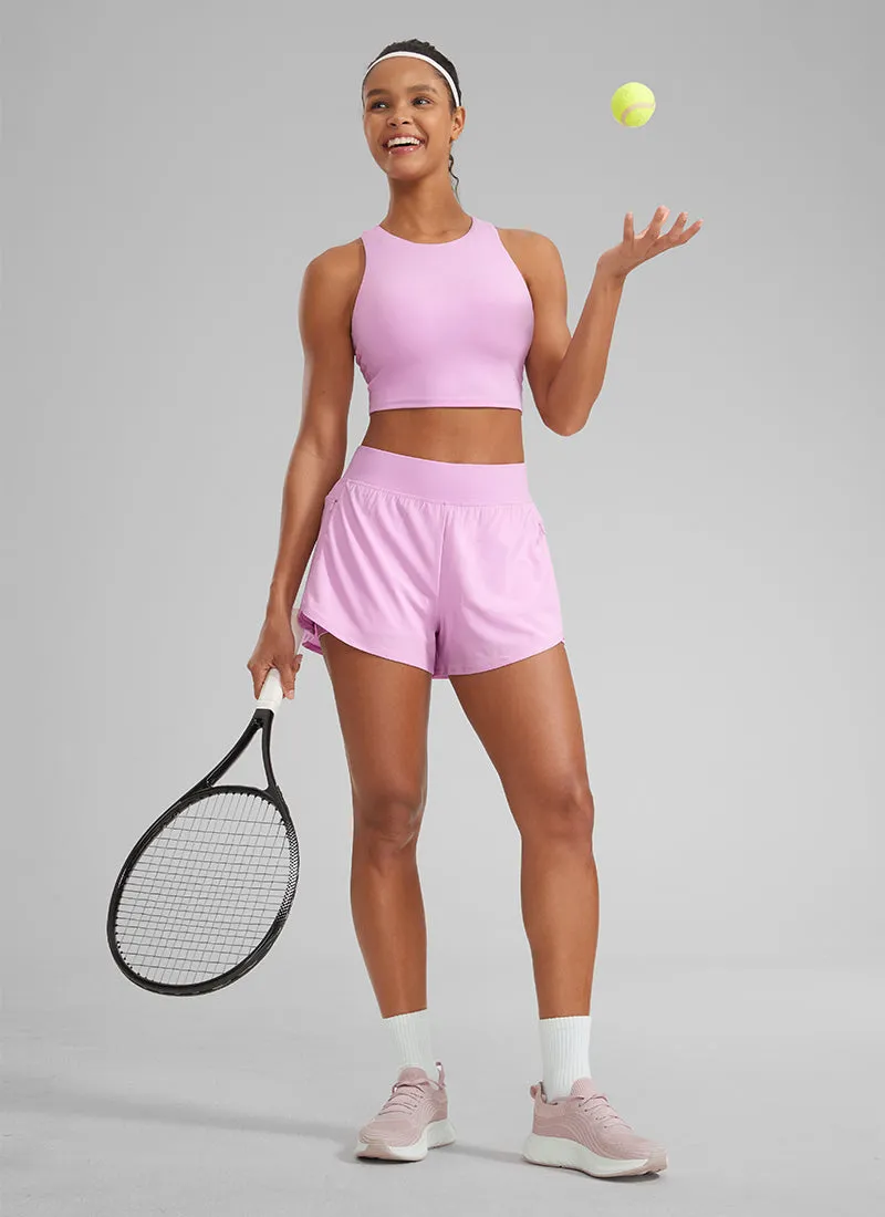 Feathery-Fit Soft High Waisted 2 in 1 Running Shorts with Zip Pockets 3"