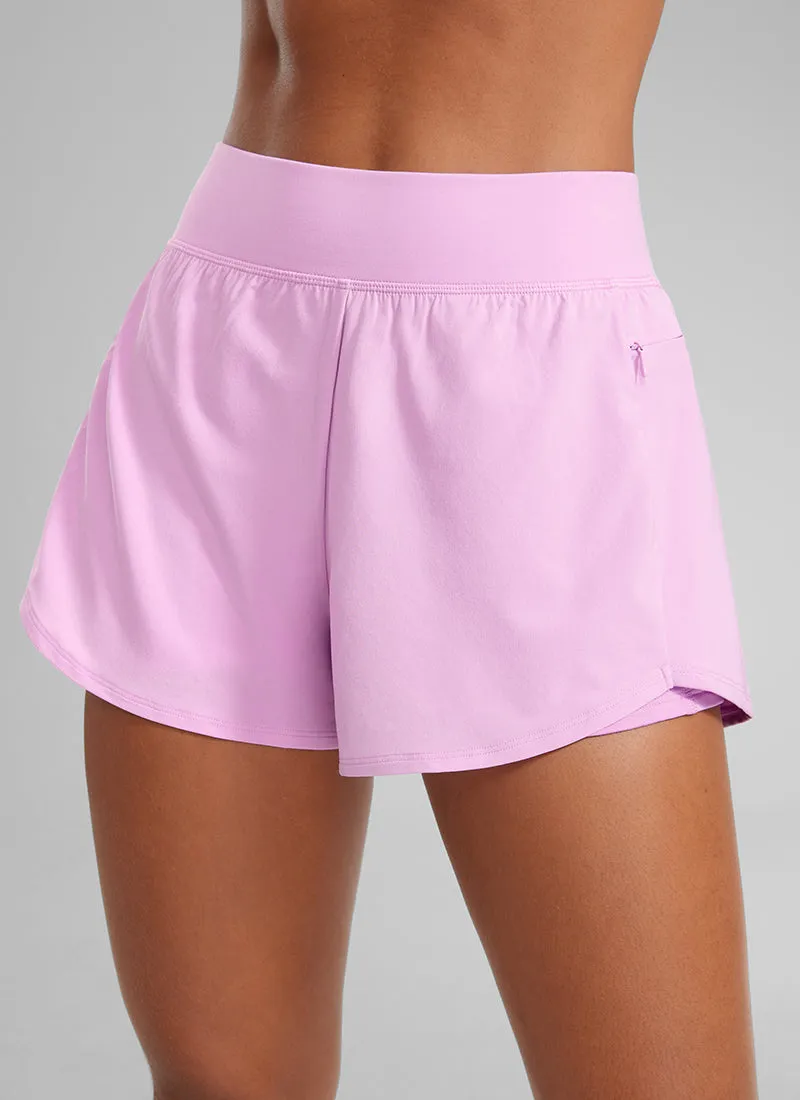 Feathery-Fit Soft High Waisted 2 in 1 Running Shorts with Zip Pockets 3"