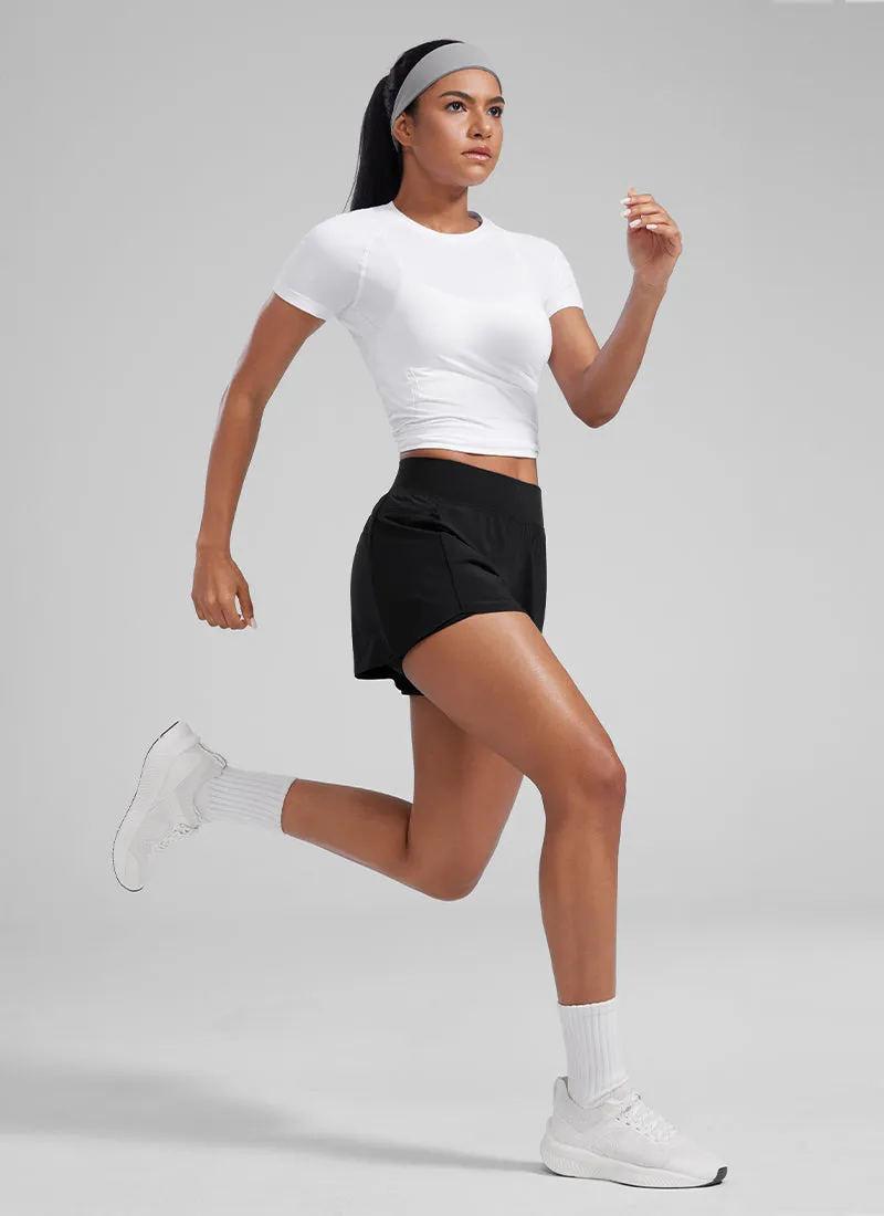 Feathery-Fit Soft High Waisted 2 in 1 Running Shorts with Zip Pockets 3"