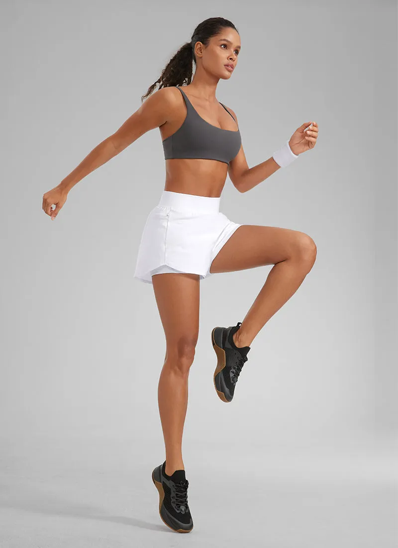 Feathery-Fit Soft High Waisted 2 in 1 Running Shorts with Zip Pockets 3"