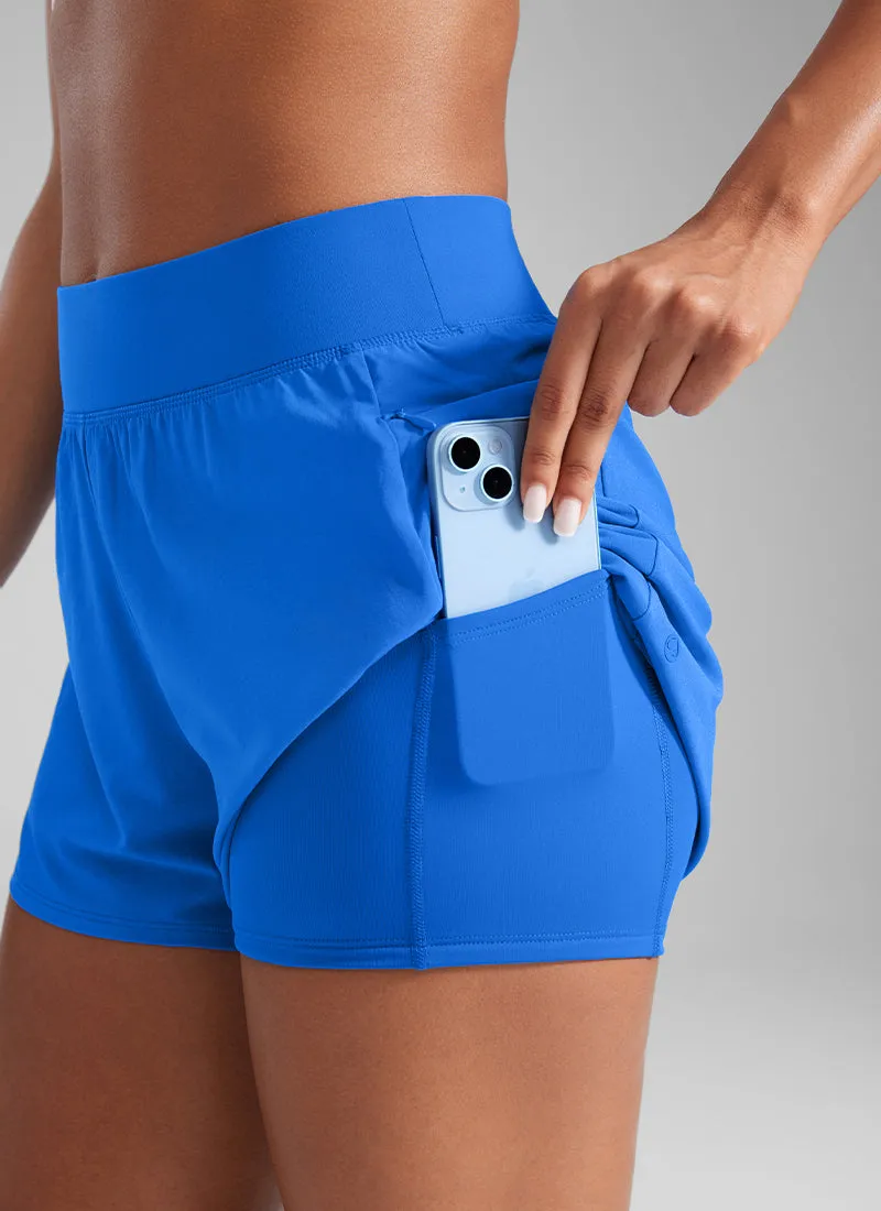 Feathery-Fit Soft High Waisted 2 in 1 Running Shorts with Zip Pockets 3"