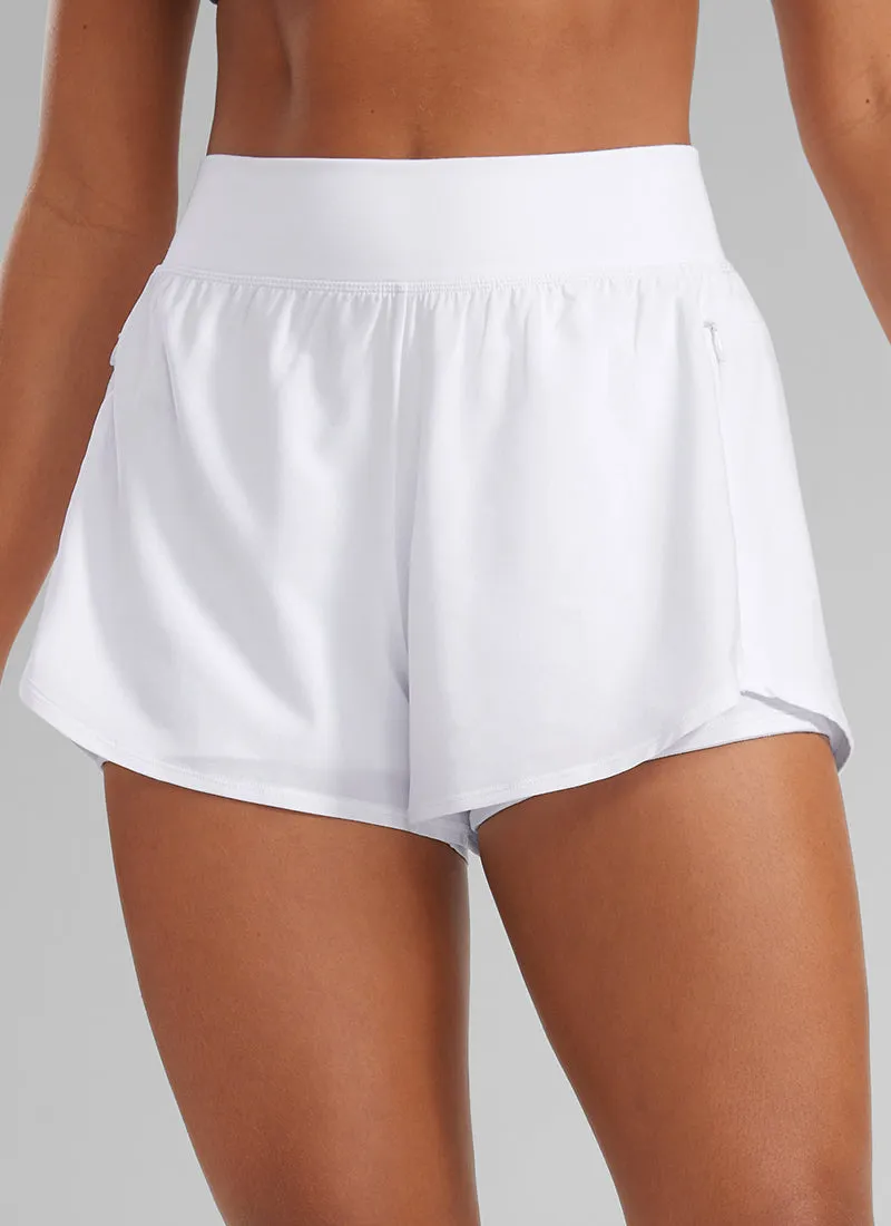 Feathery-Fit Soft High Waisted 2 in 1 Running Shorts with Zip Pockets 3"