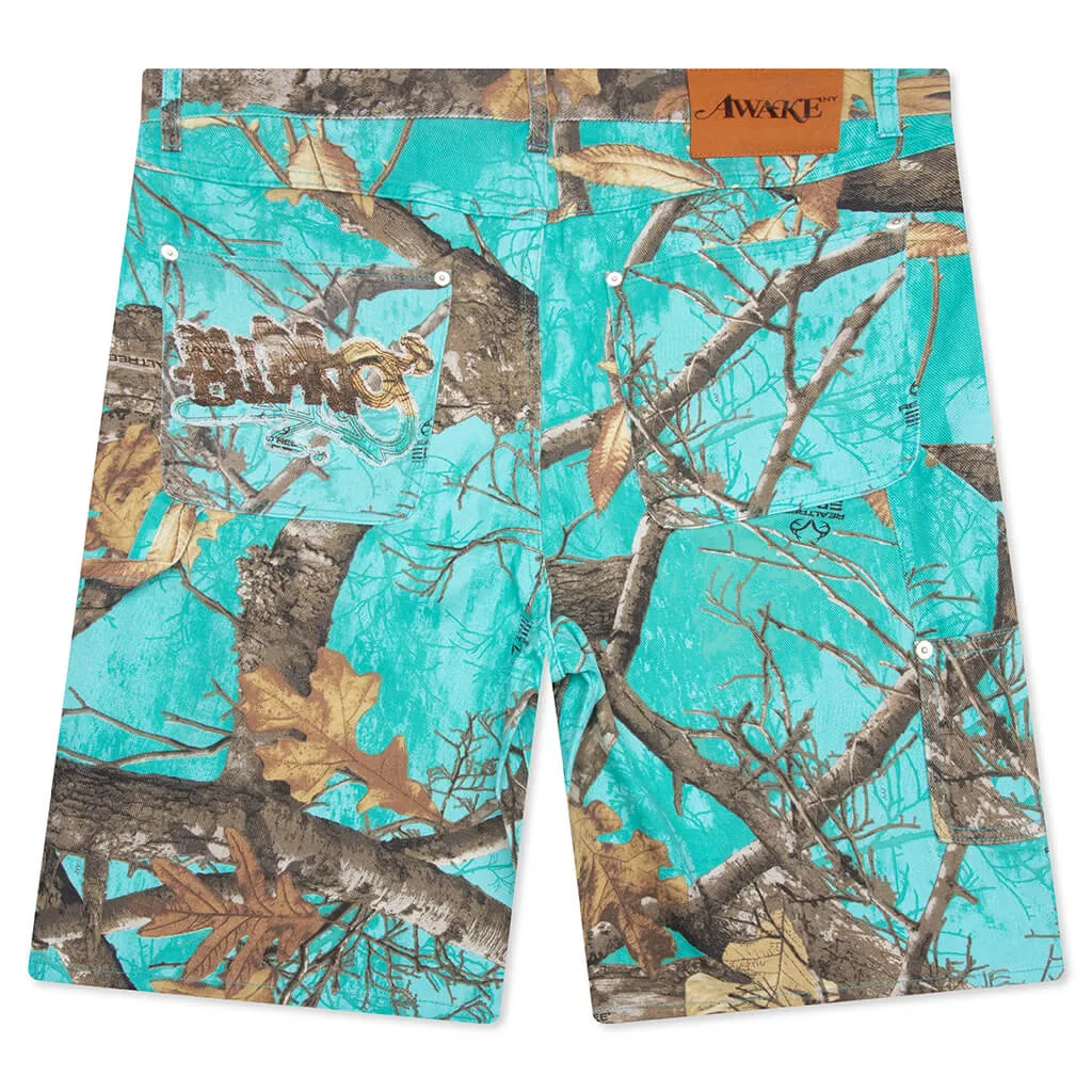 Frayed Script Painter Shorts - Seaglass