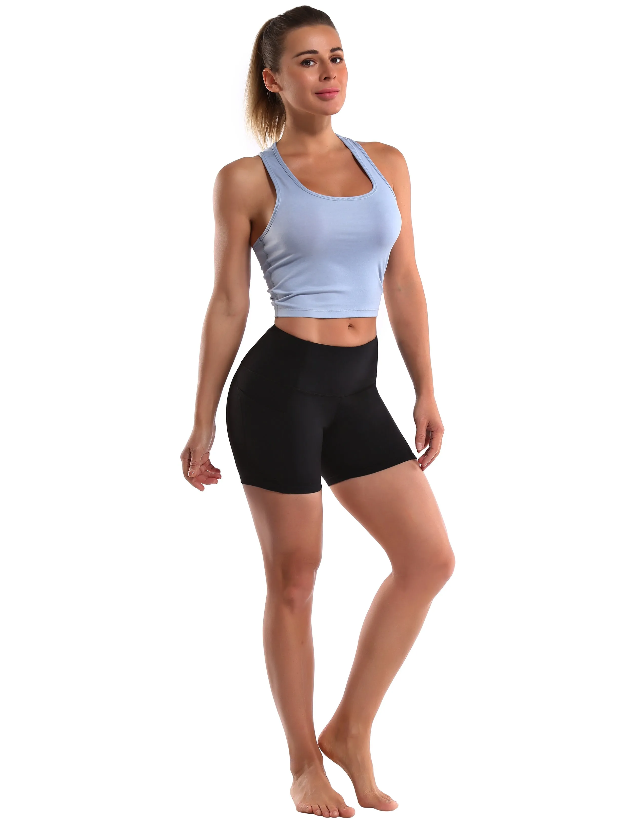 High Waist Side Pockets Running Shorts black_Running