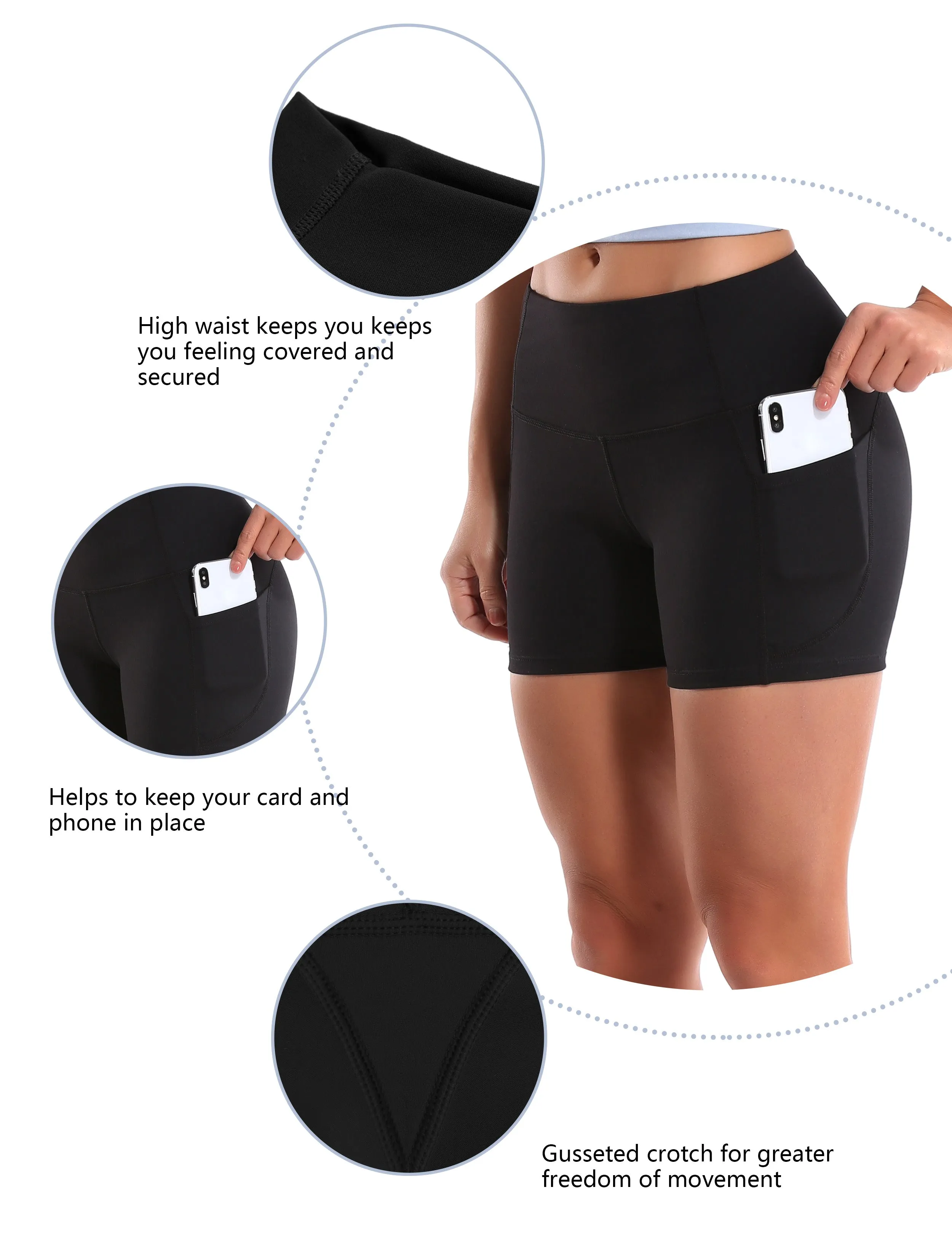 High Waist Side Pockets Running Shorts black_Running