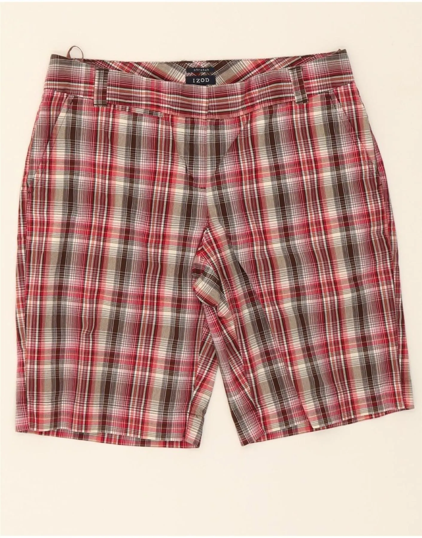 IZOD Womens Chino Shorts US 8 Medium W30  Red Check Cotton