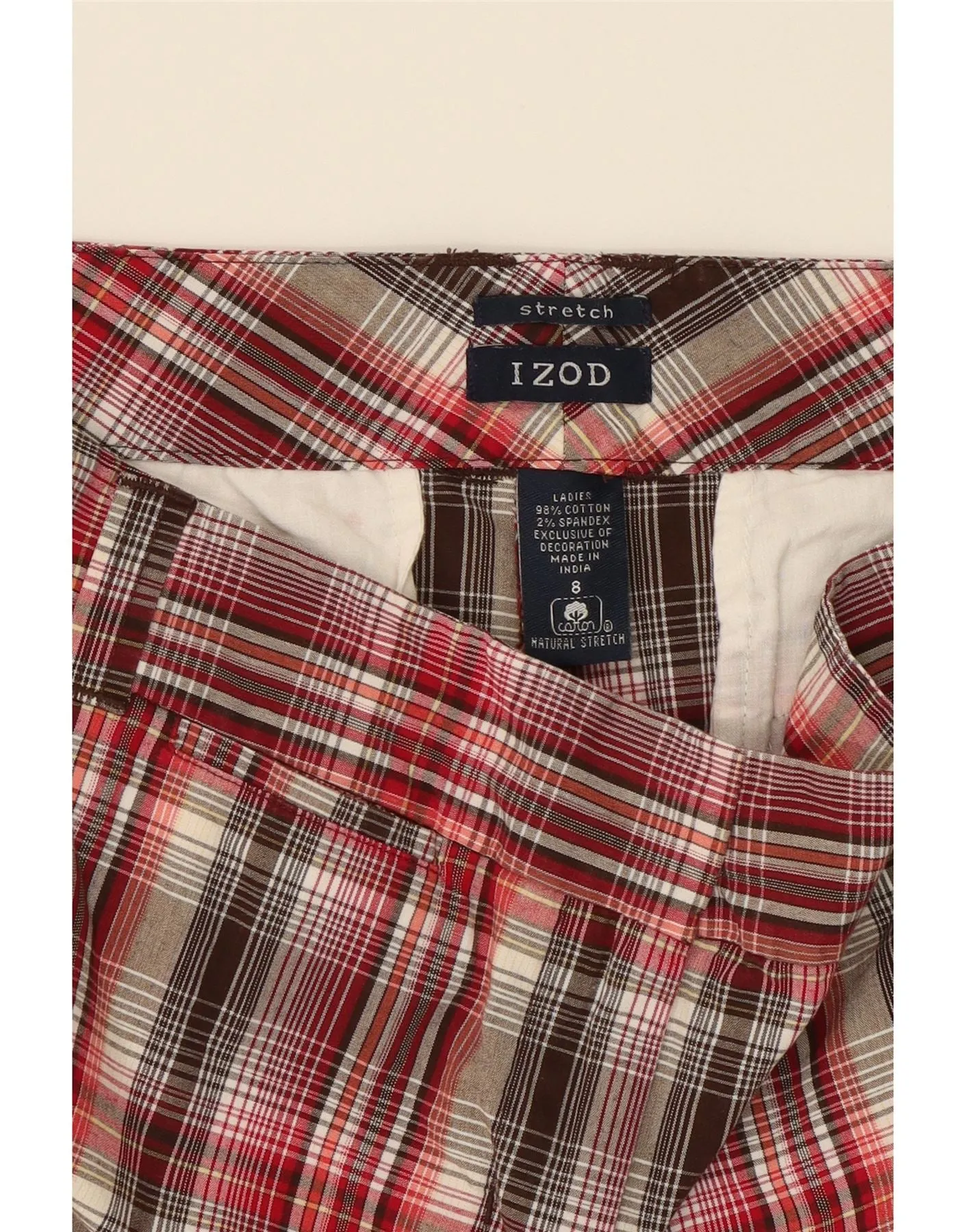 IZOD Womens Chino Shorts US 8 Medium W30  Red Check Cotton