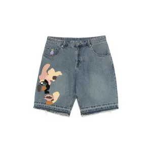 Kidsuper Face Patchwork Baggy Shorts Light Wash SS25-PT-07