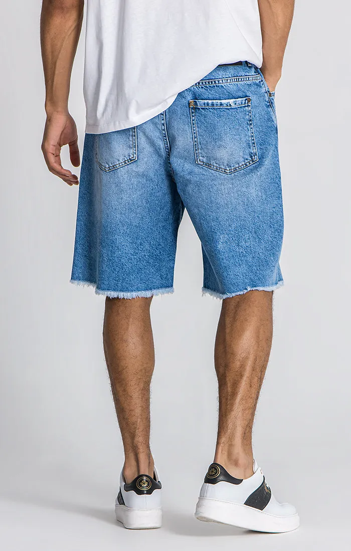 Light Blue Palms Denim Shorts