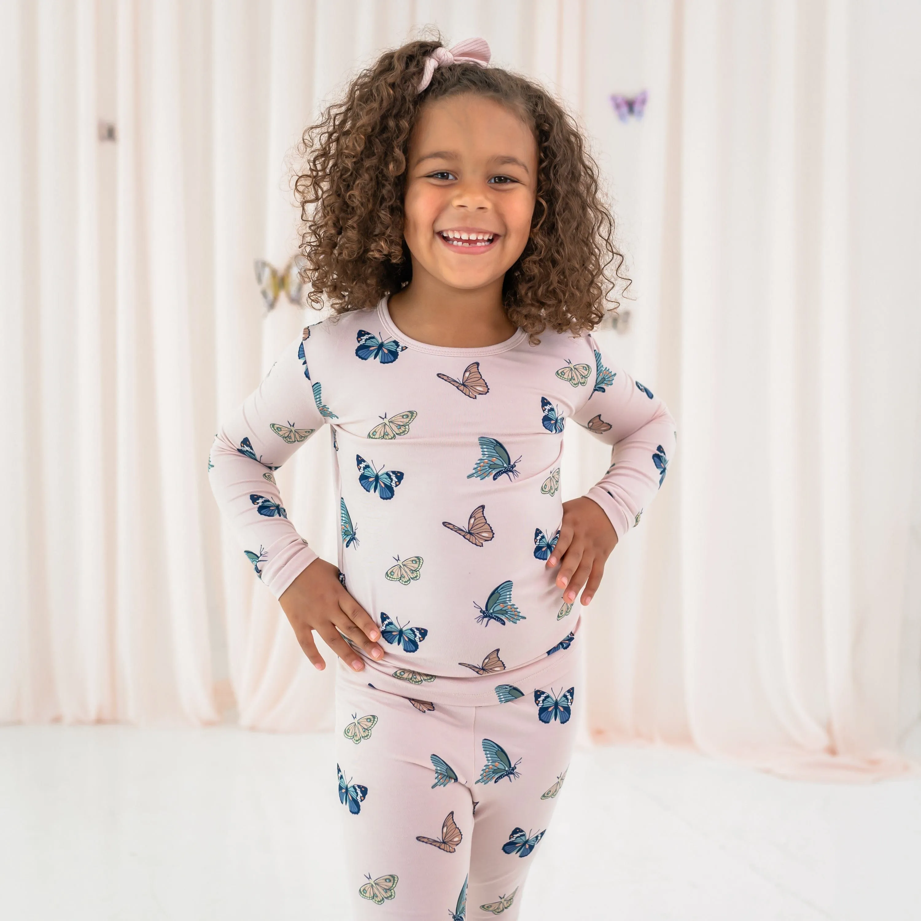Long Sleeve Pajamas in Blush Butterfly