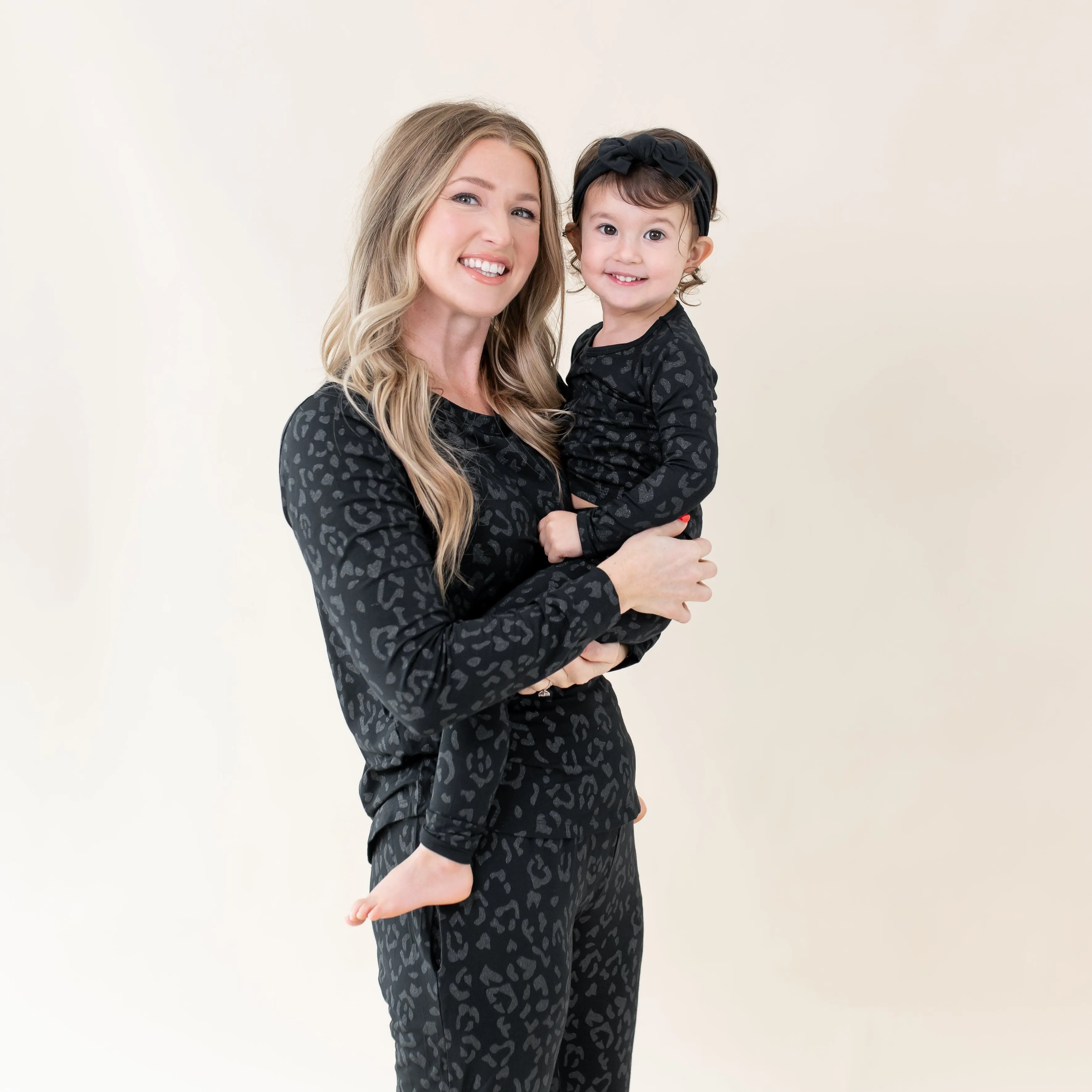 Long Sleeve Pajamas in Midnight Leopard
